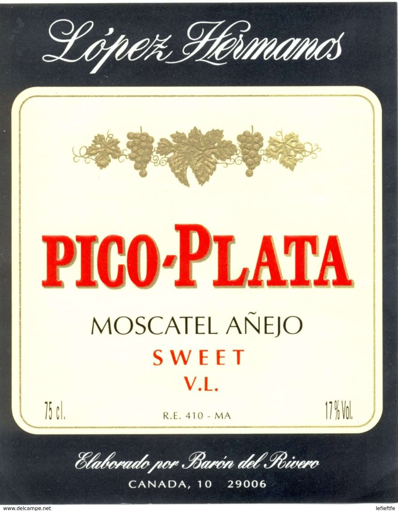 1373 - Espagne - Andalousie - Pico-Plata - Moscatel Añejo Sweet V.L. - López Hermanos - Barón Del Rivero - Canada - Autres & Non Classés