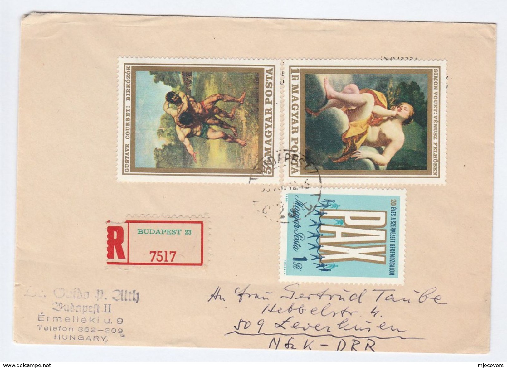 REGISTERED HUNGARY COVER Stamps FEMALE NUDE ART WRESTLING PEACE Sport - Nudes