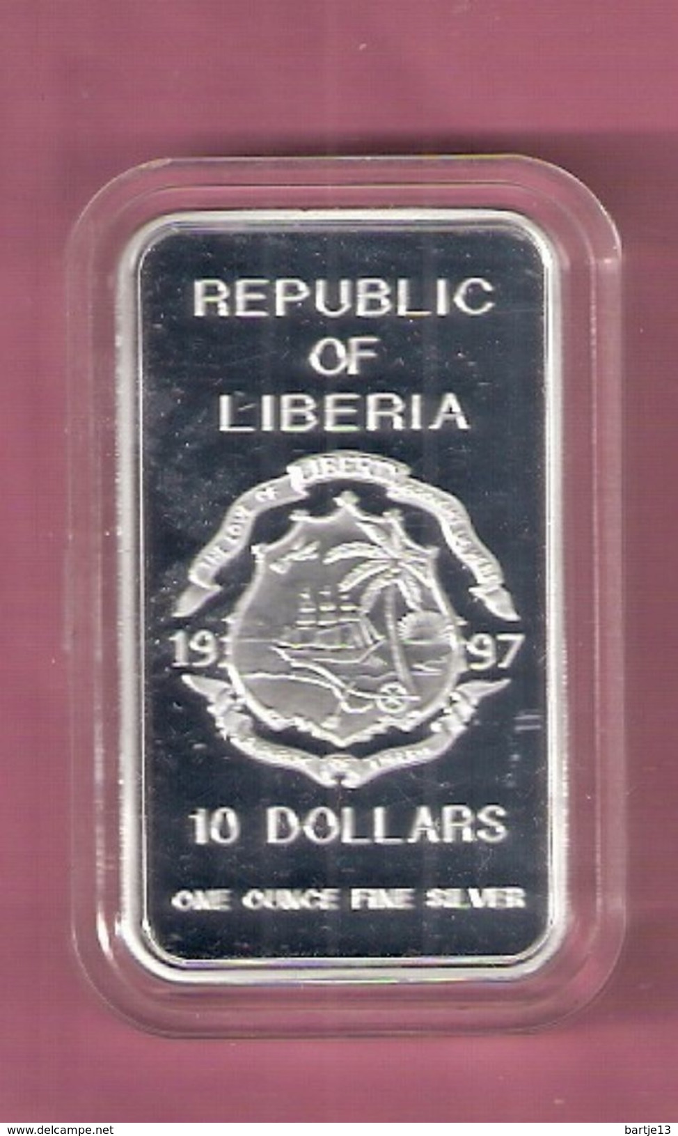 LIBERIA 10 DOLLARS 1997 SILVER PROOF RECTRANGLE COIN - RETURN HONG KONG TO CHINA  - SCRATCHES ONLY ON CAPSEL - Liberia