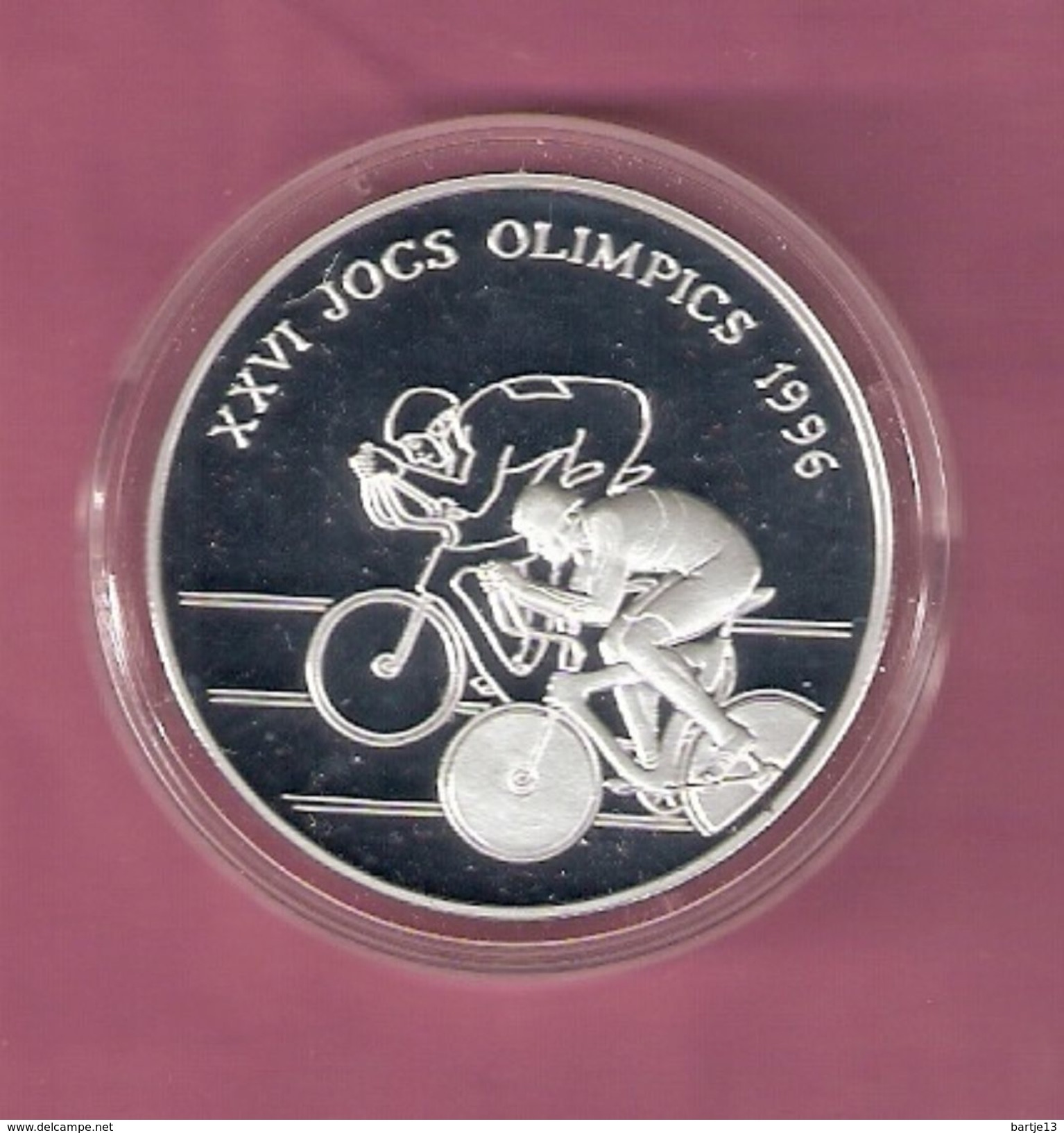 ANDORRA 10 DINARA 1994 SILVER PROOF OLYMPICS CYCLING 1995 - SCRATCHES ONLY ON CAPSEL - Andorre