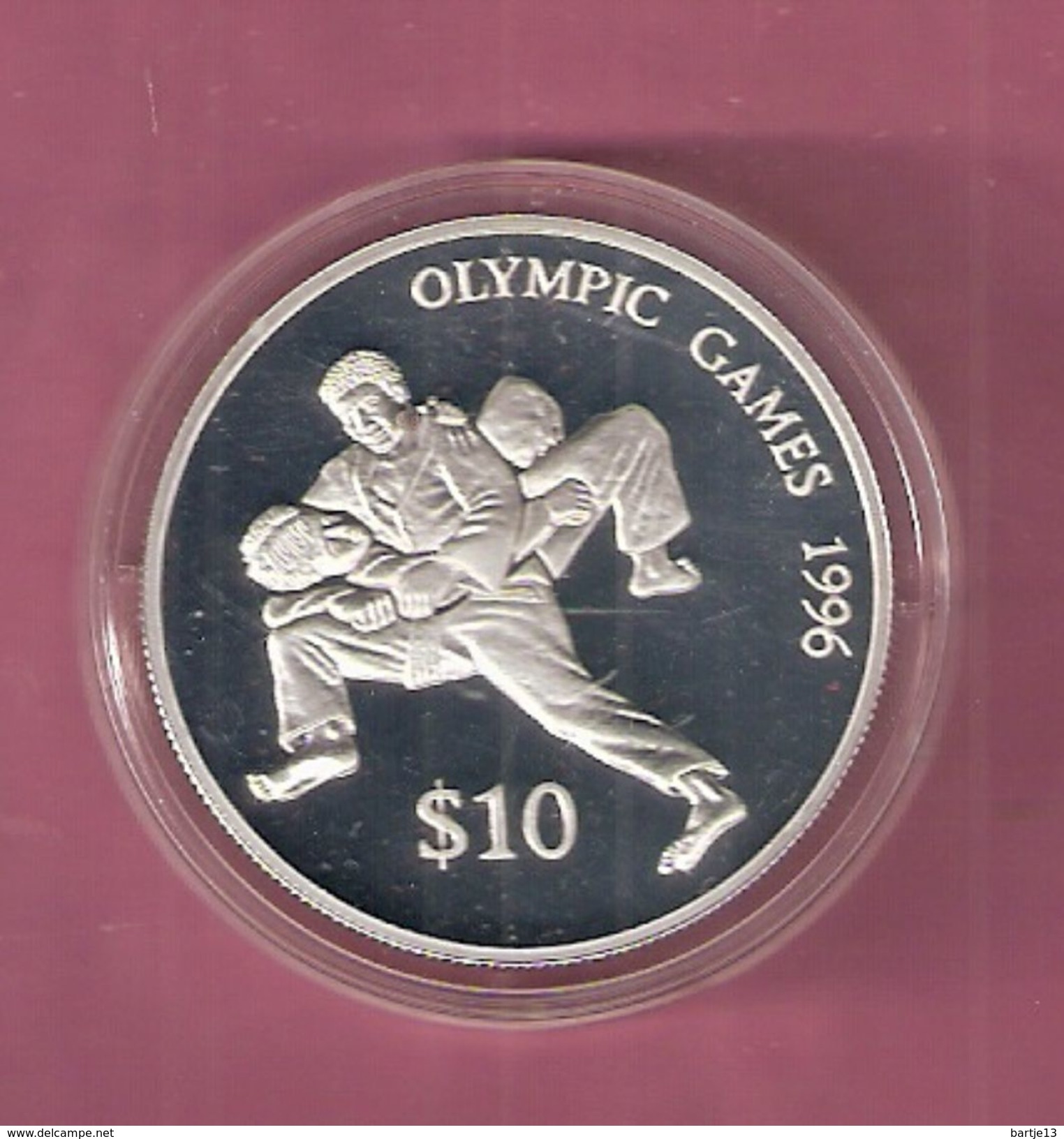 FIJI 10 DOLLARS 1993 SILVER PROOF OLYMPIC GAMES WRESTLING - SCRATCHES ONLY ON CAPSEL - Fidschi