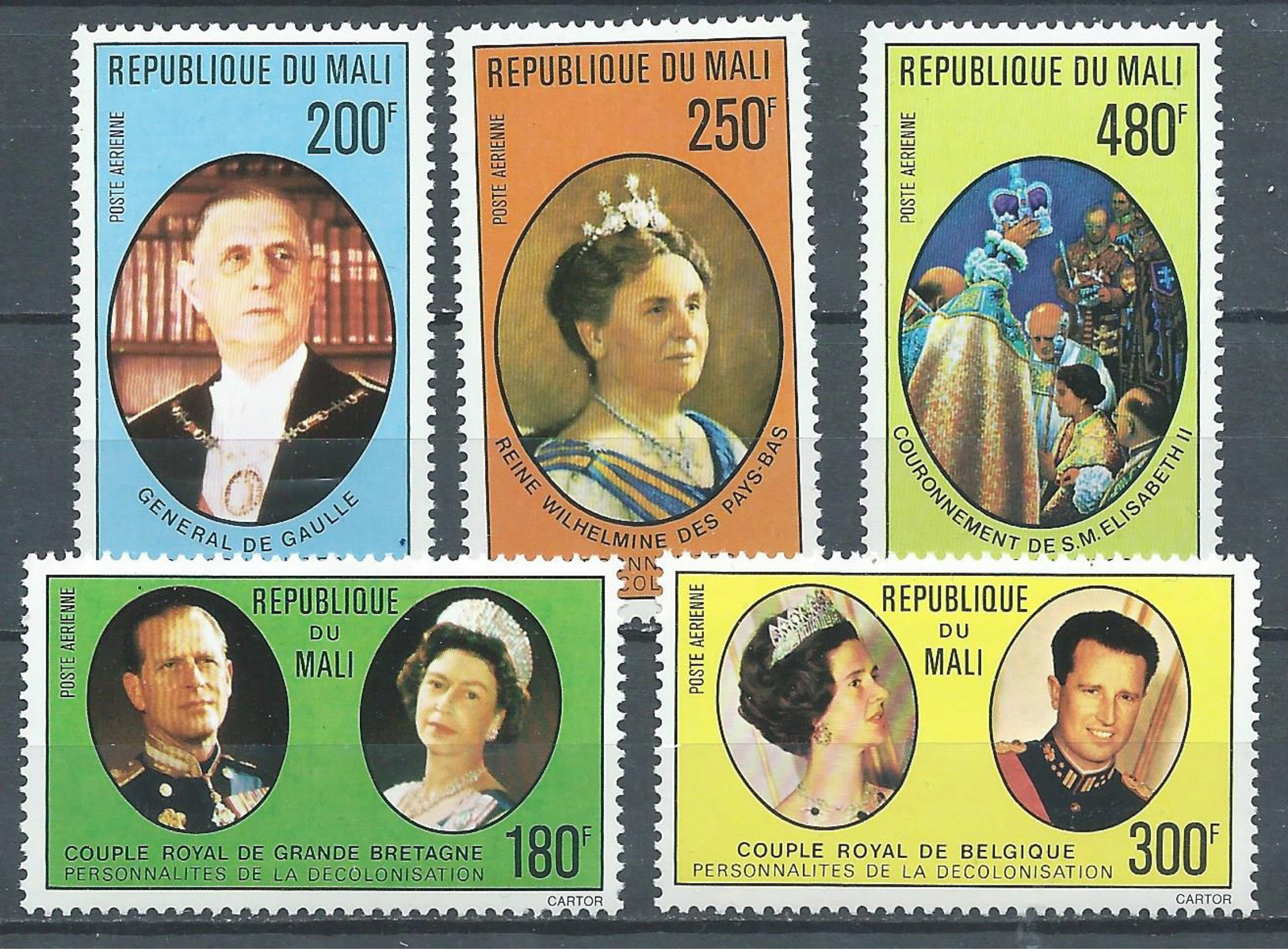 Mali Poste Aérienne YT N°293/297 Personnalités De La Décolonisation De Gaulle Wilhelmine Elizabeth II Neuf ** - Mali (1959-...)