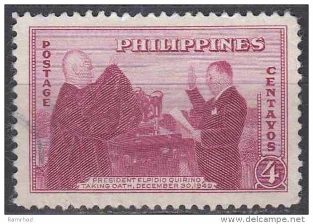 PHILIPPINES 1950 Pres. Quirino's Inauguration - 4c President Quirino Taking Oath Of Office FU - Philippines