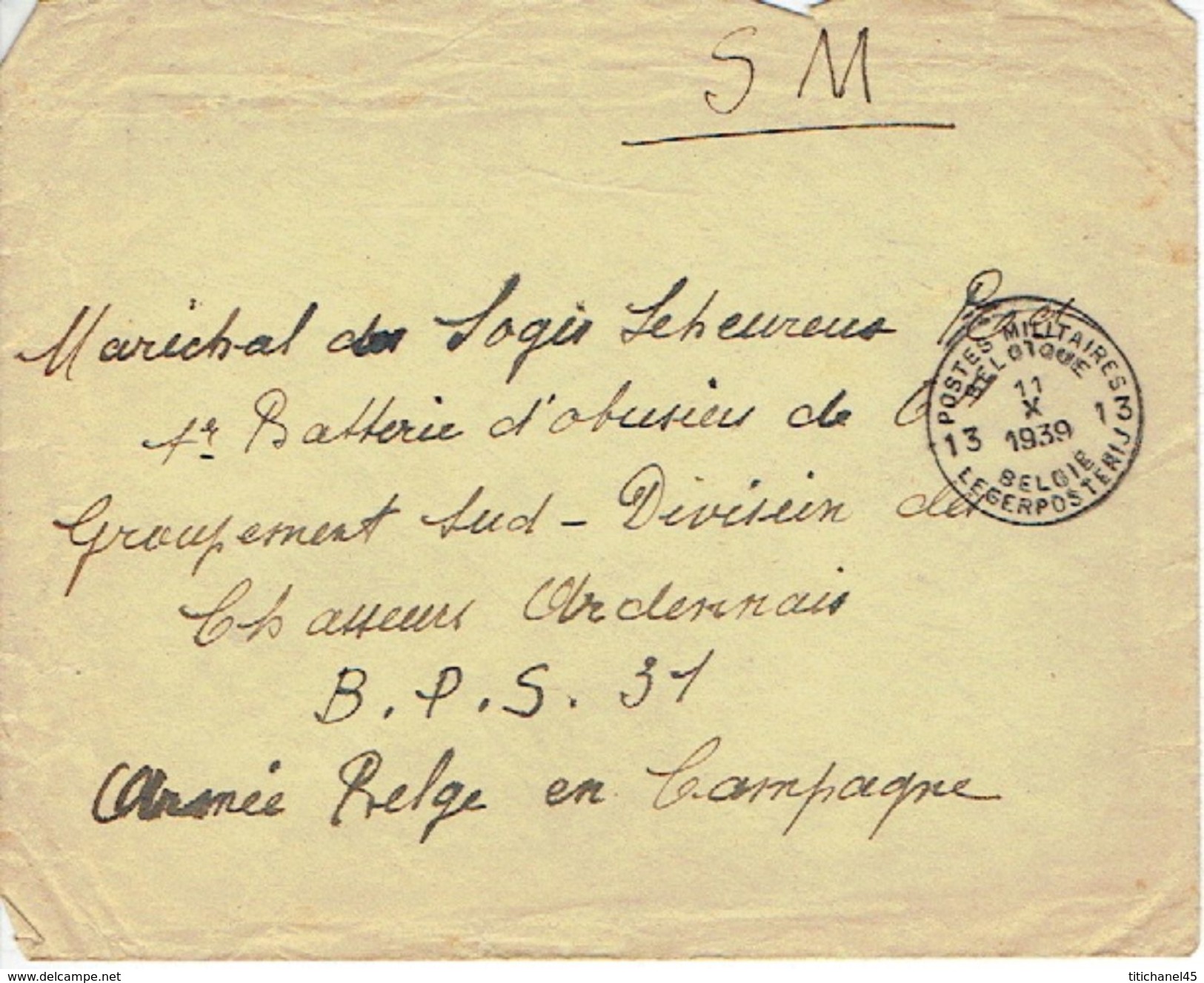 Lettre 11/10/1939 > Maréchal Des Logis LEHEUREUX 1ère Batterie D'obusiers De 6" Division  Chasseurs Ardennais B.P.S. 31 - Guerre 40-45 (Lettres & Documents)