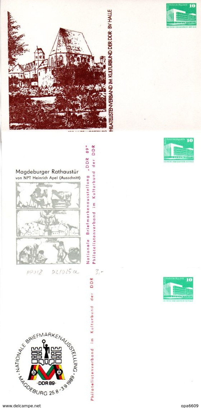 (L)DDR 3 Versch. Privatganzs. PP018"1980 Bauwerke-10Pf.grün-Palast Der Republik" B2/013,C2/015a,D2/025a, Ungebraucht - Postales Privados - Nuevos