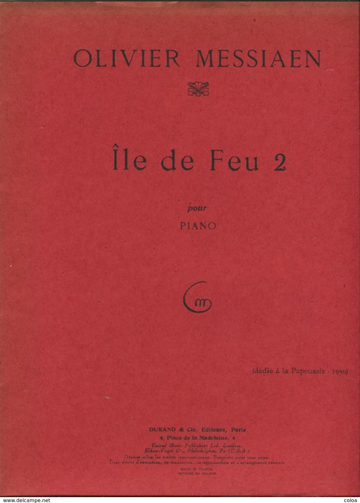 Partition Olivier MESSIAEN Île De Feu 2 Pour Piano 1950 - M-O