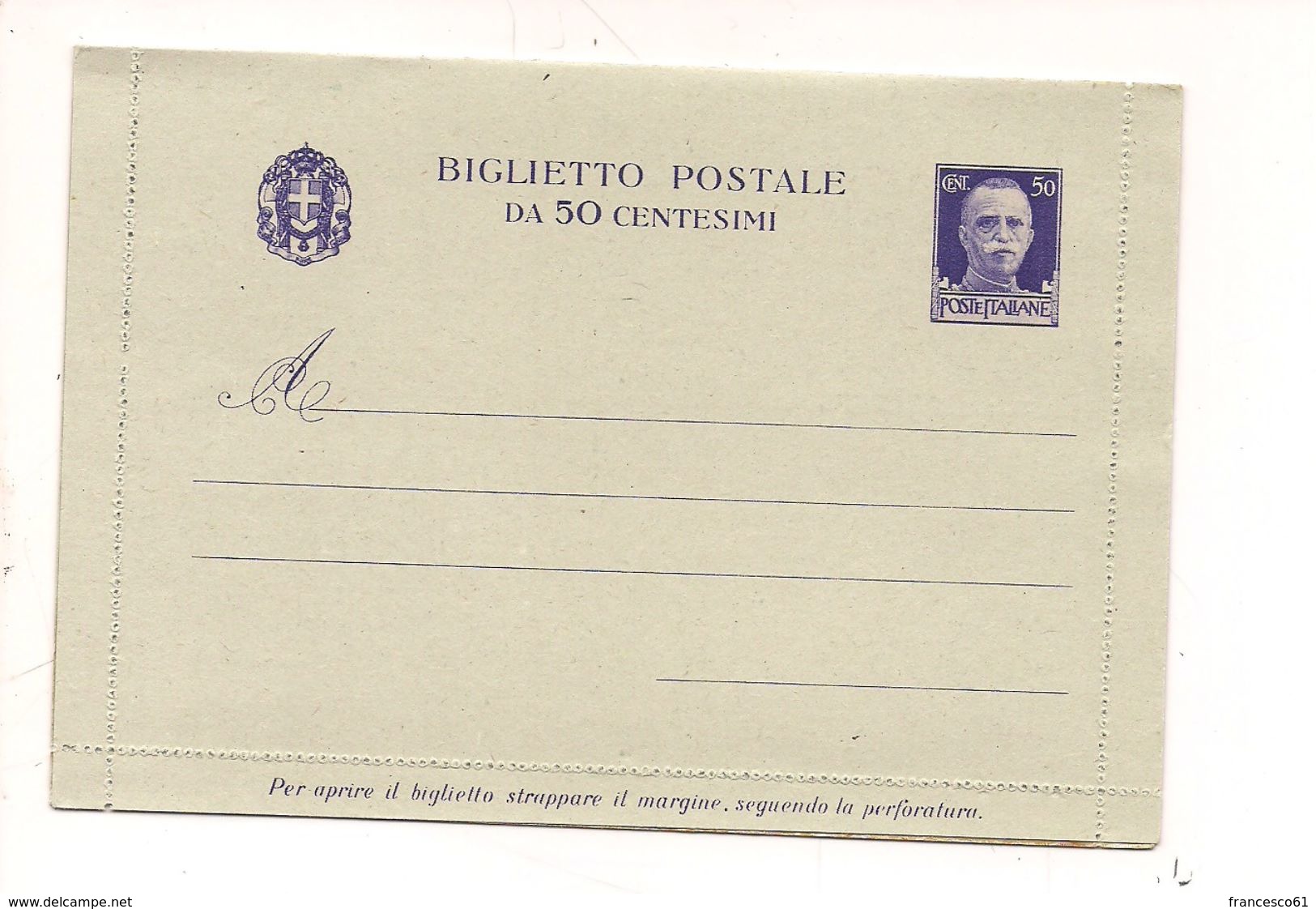 1936) Intero Postale Biglietto 50c Imperiale Nuovo - Interi Postali