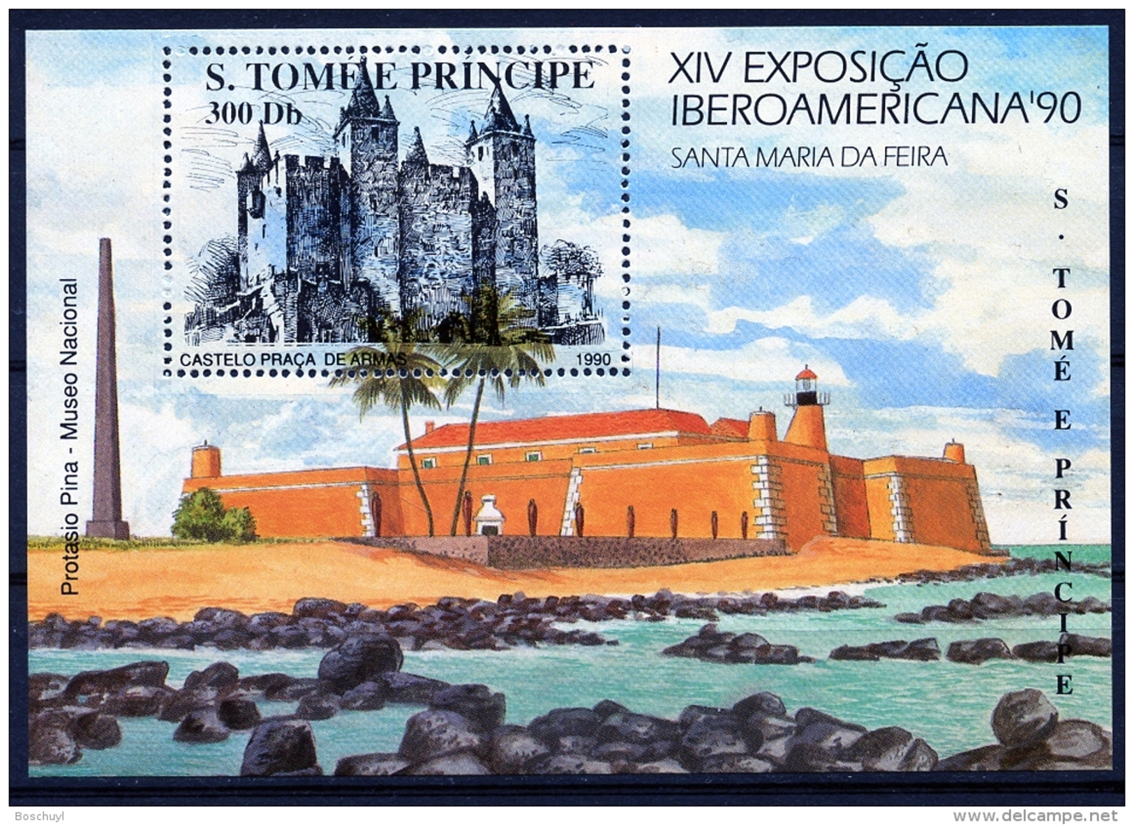 Sao Tome E Principe, 1990, Iberoamericana Stamp Exhibition, Castle, Fortress, MNH, Michel Block 233 - Sao Tome En Principe