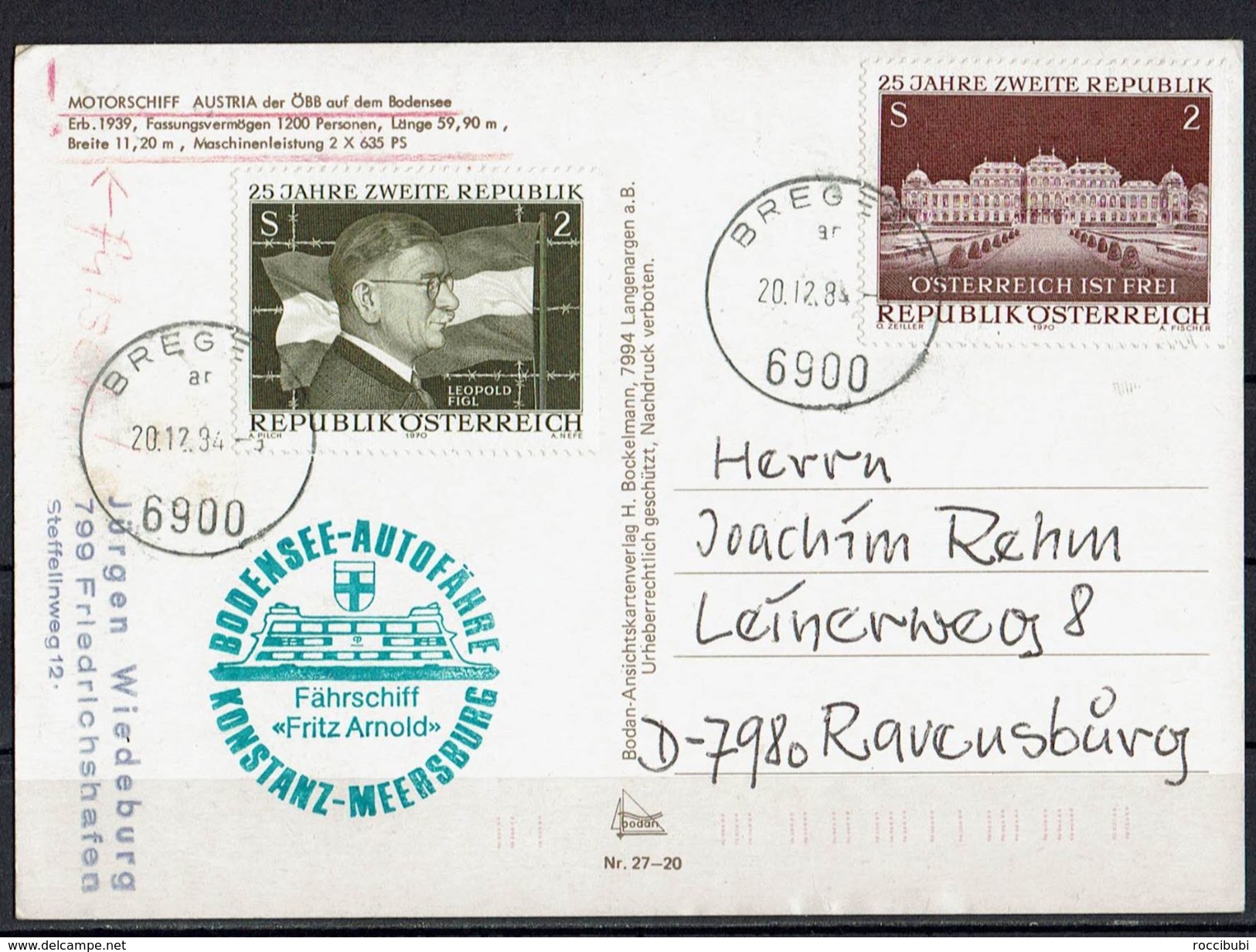 Schiffahrt Bodensee, Sonderstempel & Marke - Fähren