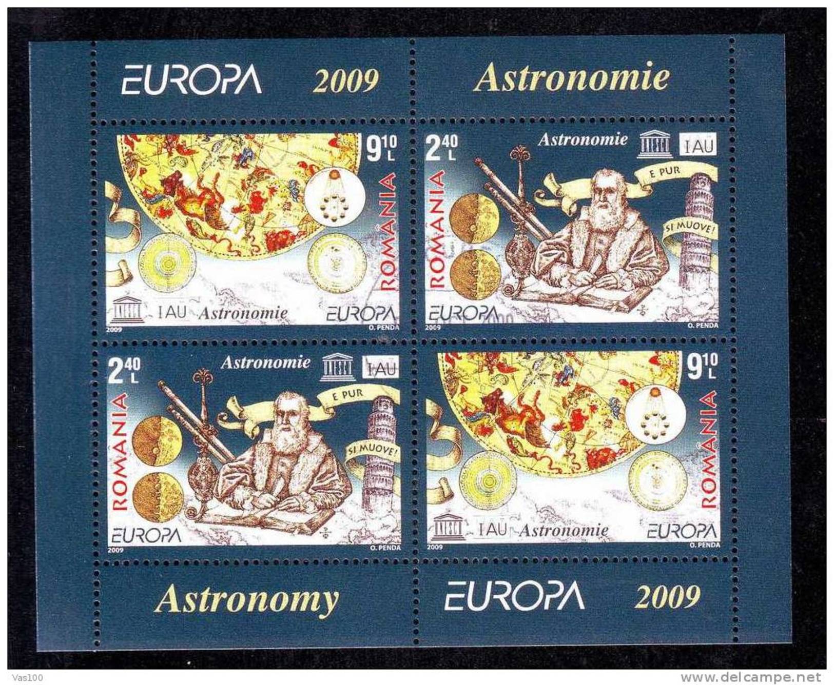 Romania 2009 Astronomy, EUROPA CEPT VFU, Minisheet  4 Stamp . - Blocks & Kleinbögen