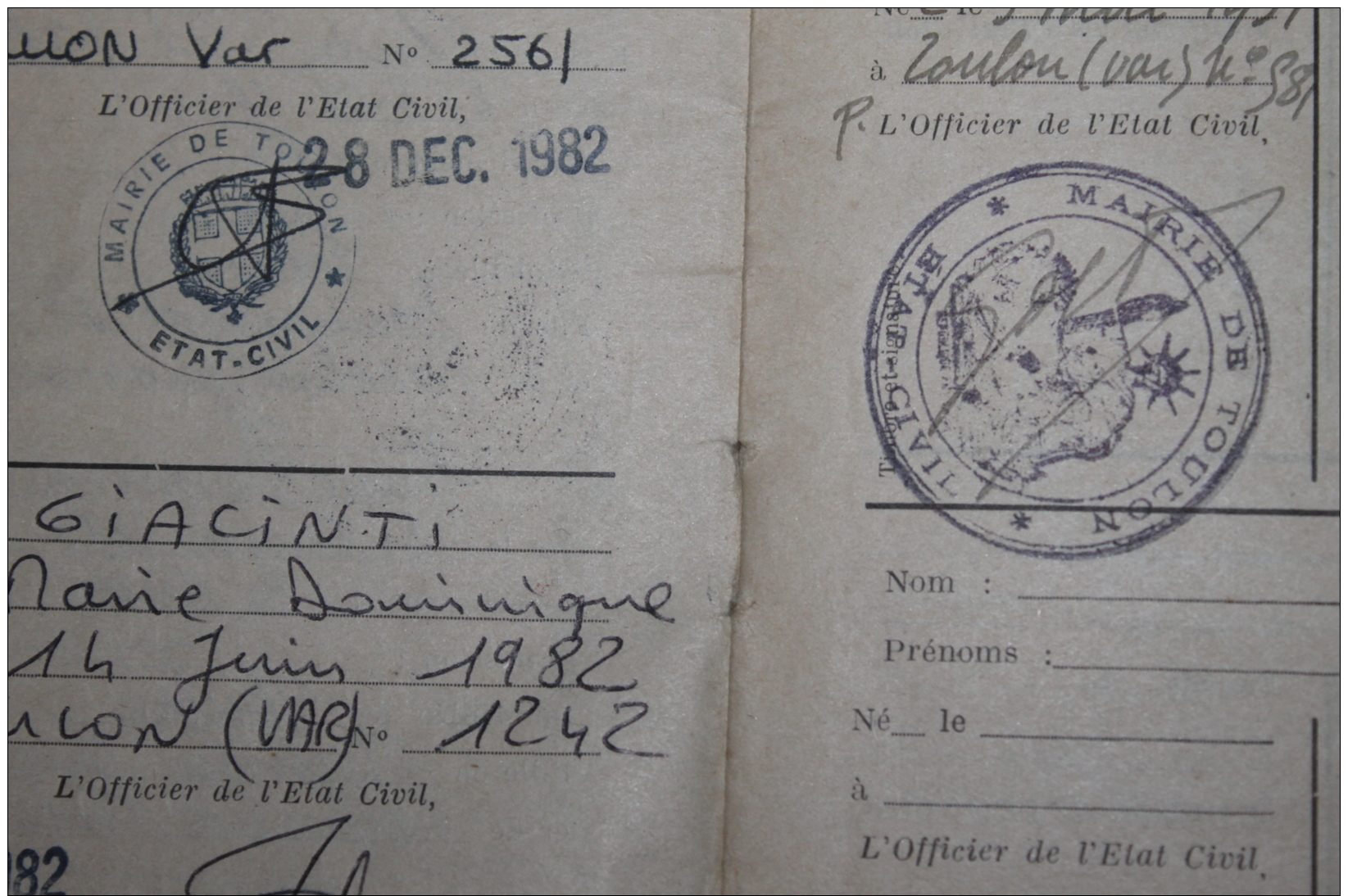Livret De Famille Toulon 1927 - Documents Historiques