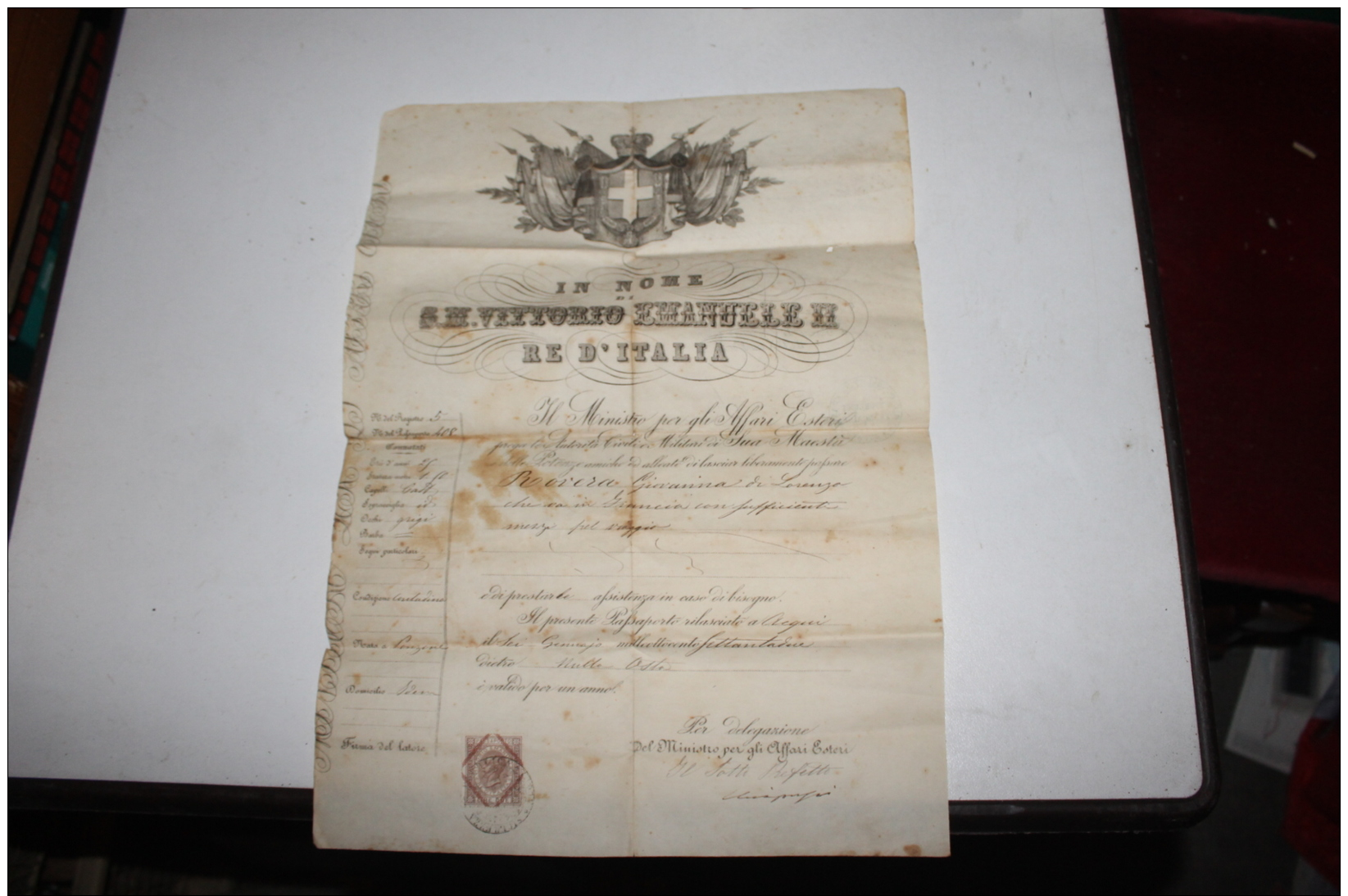 Passeport Italien 1872 Avec Tampon Du Consulat De France à Savone - Documents Historiques