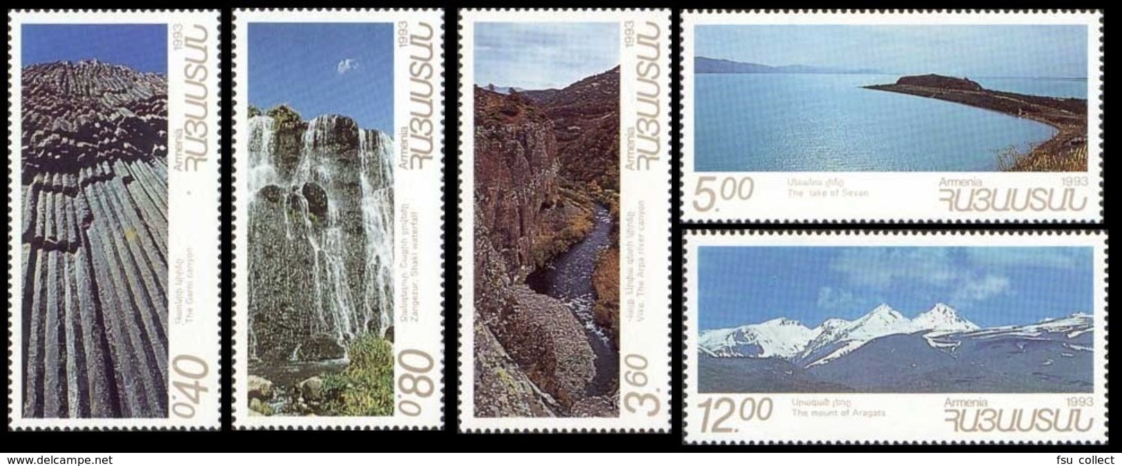 Armenia 1993. Landscapes (waterfall, Mountains, Lake) Mih. 215-219 5v** Mnh - Armenia