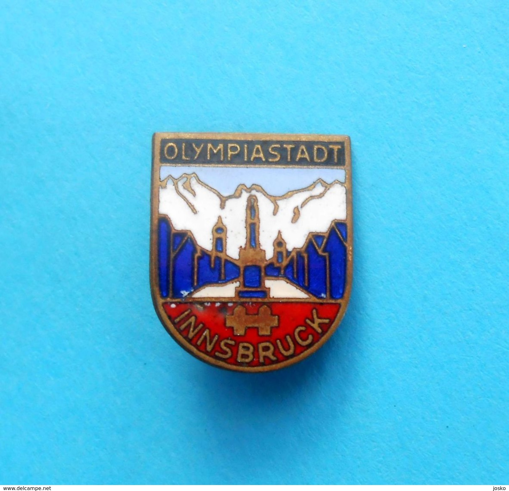 INNSBRUCK - OLYMPIC TOWN Vintage Enamel Pin Badge * Olympic Games 1964 1976 Olympiad Olympia Olympiade Olimpische Spiele - Apparel, Souvenirs & Other