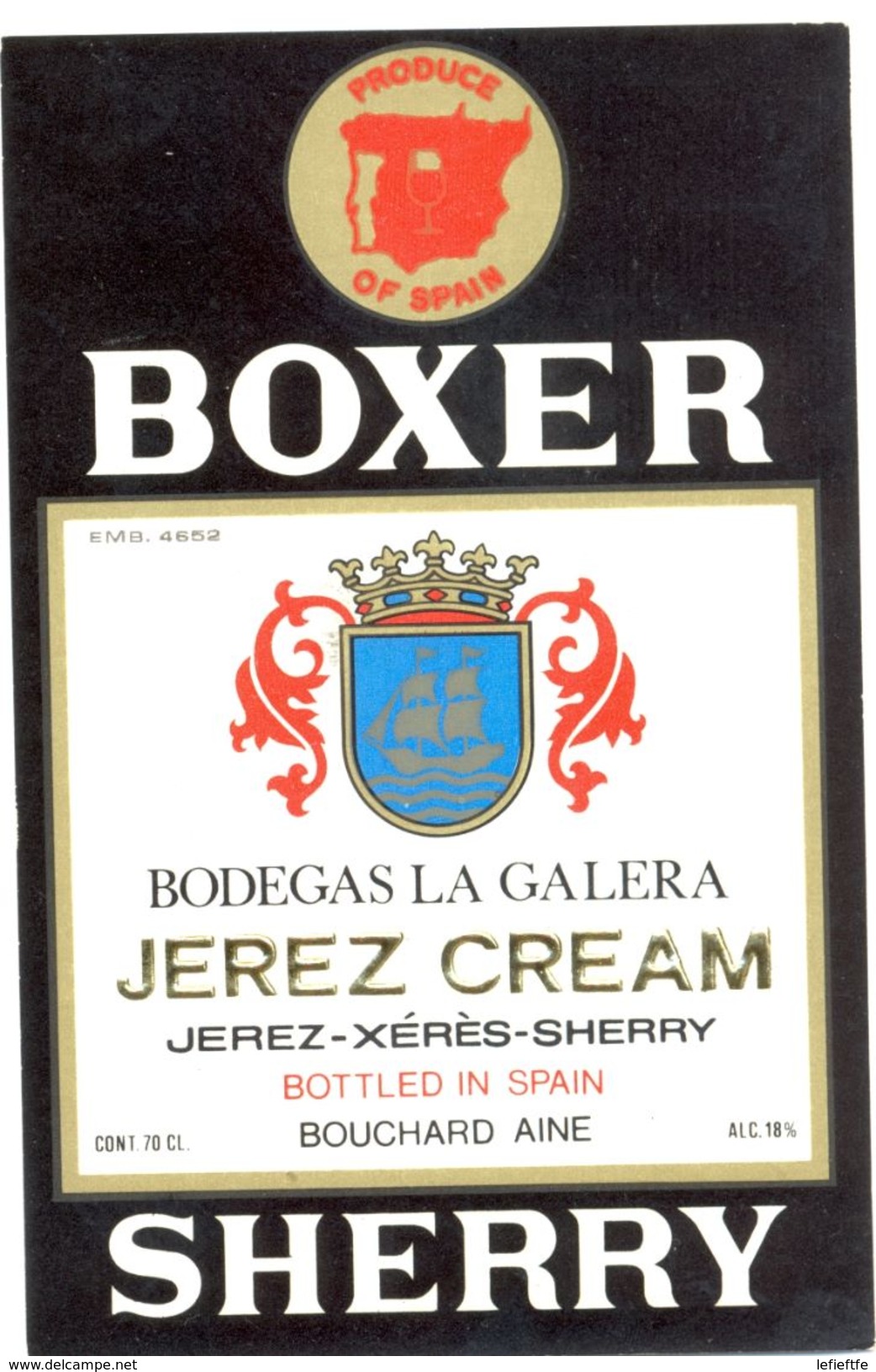 1394 - Espagne - Andalousie - Boxer Sherry - Jerez Cream - Bodegas La Galera Pour Bouchard Ainé - Autres & Non Classés