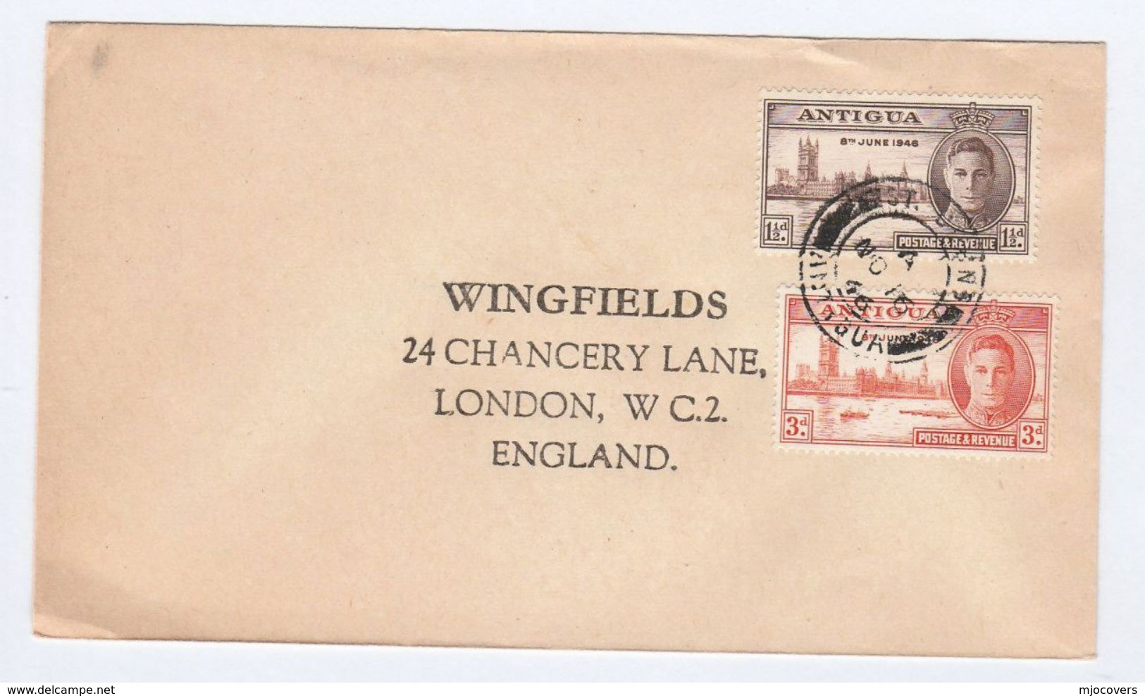 1946 ANTIGUA COVER Stamps VICTORY To GB - 1858-1960 Crown Colony