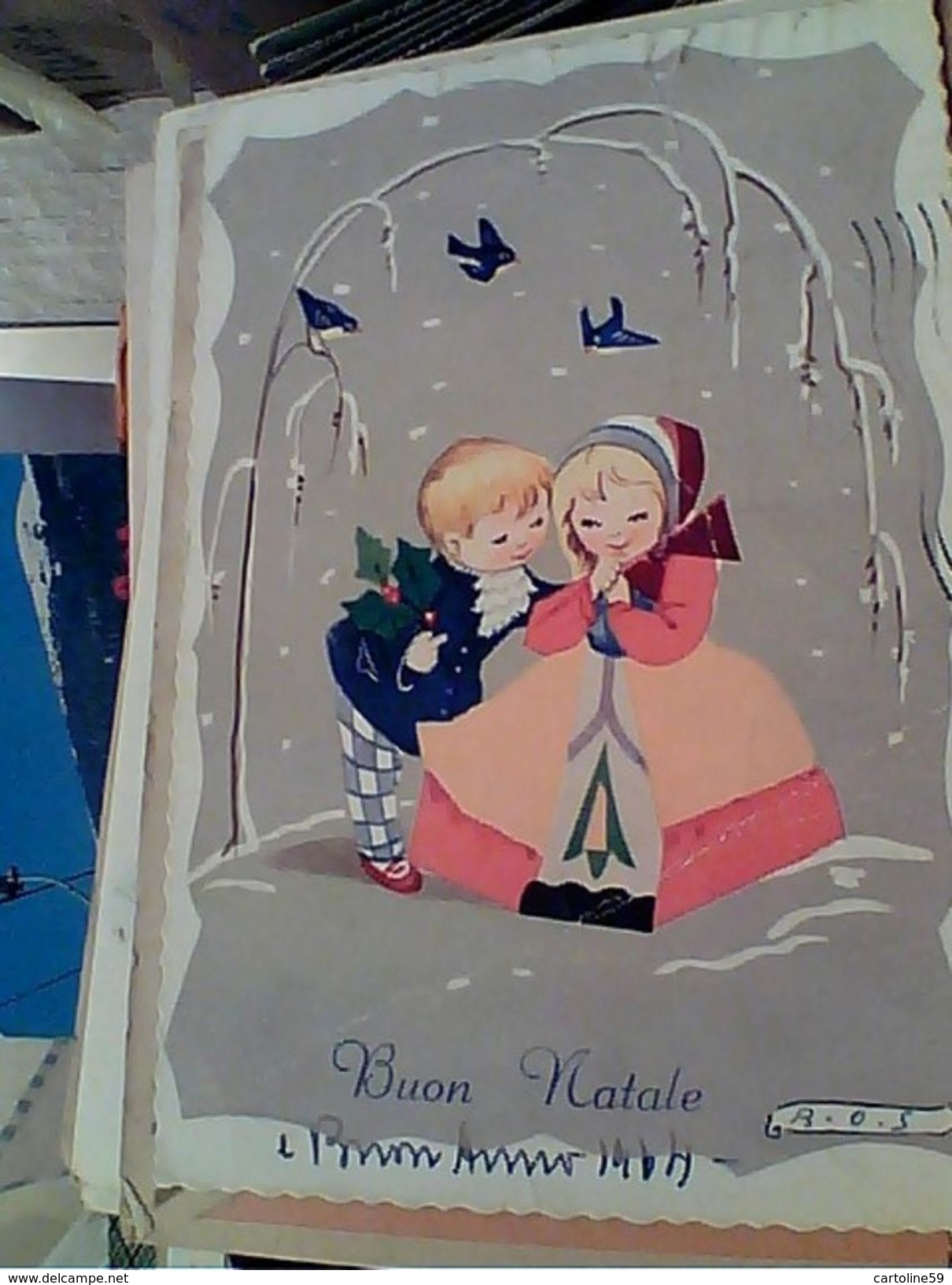 BAMBINA E BAMBINO BUON NATALE  ILLUSTRATA B.O.S.  VB1963 GI17301 - Altri & Non Classificati