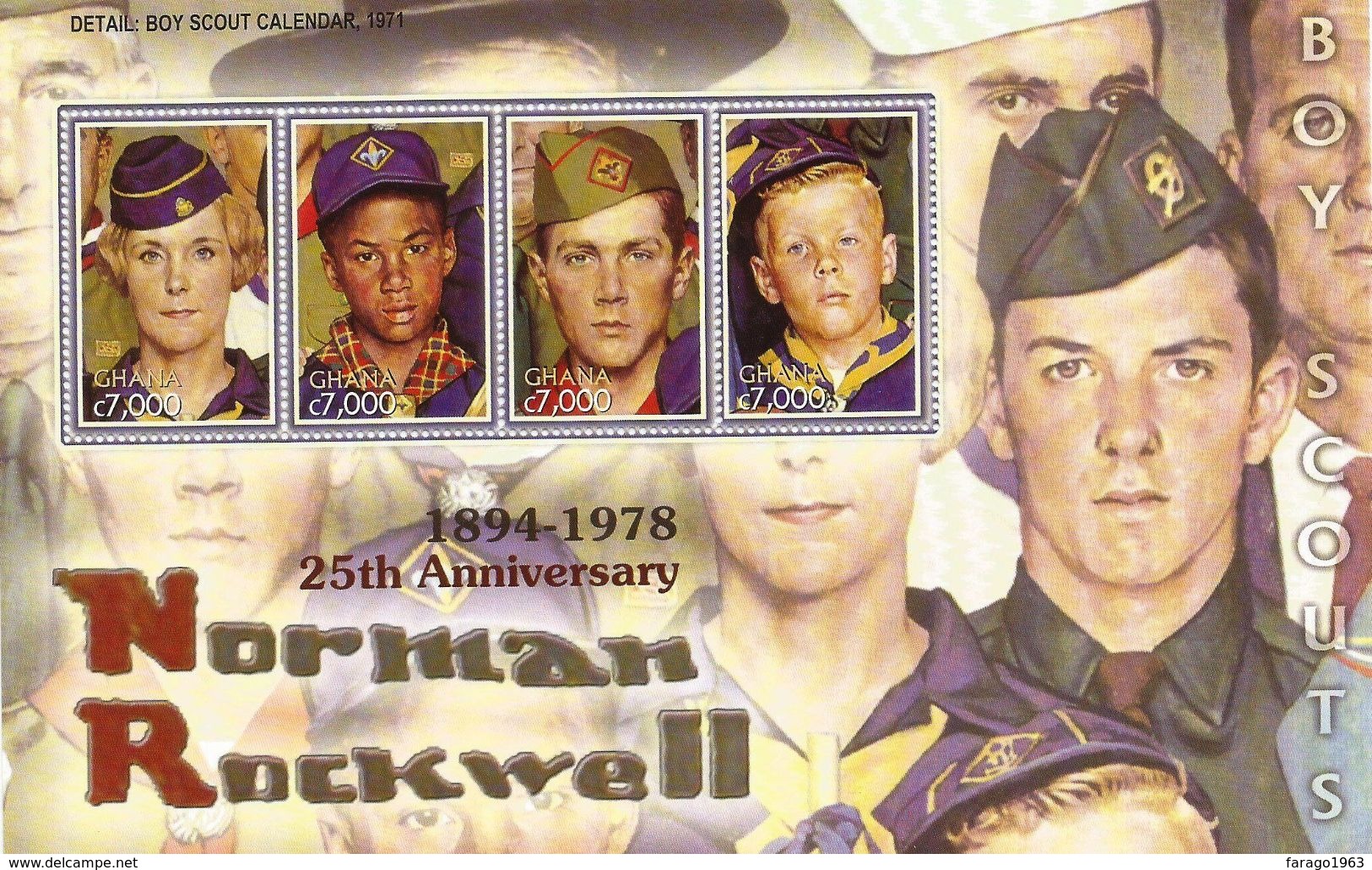 2004 Ghana Rockwell Scouts Paintings Complete Set Of 2 Sheets MNH - Ghana (1957-...)