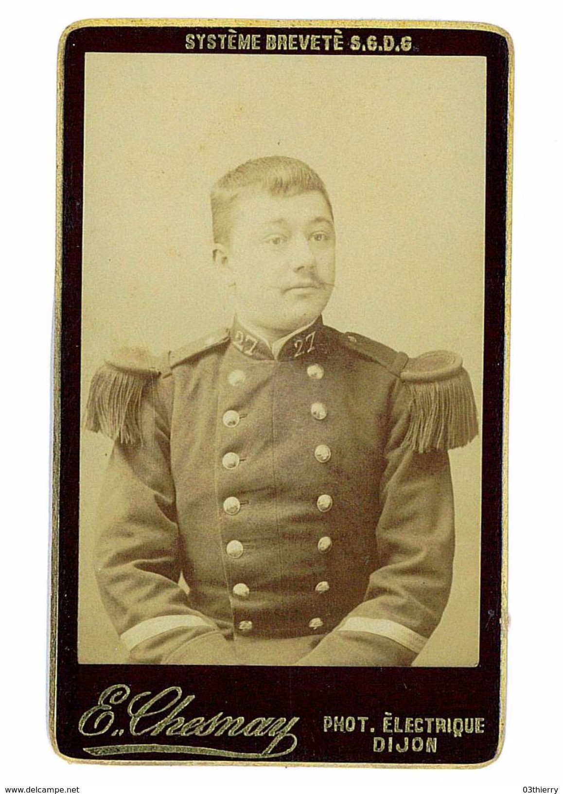 PHOTOGRAPHIE CDV MILITAIRE DU 27eme PHOTO E. CHESNAY DIJON - Guerre, Militaire