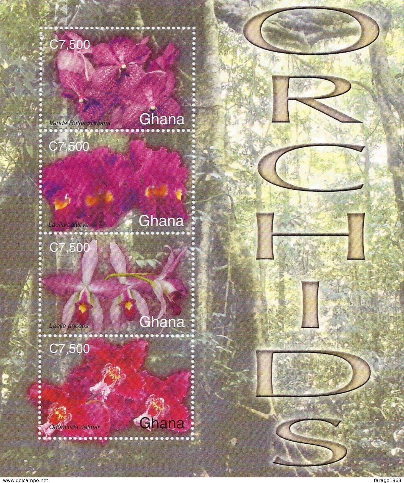 2004 Ghana Orchids Flowers Complete Set Of 4 + 2 Sheets MNH - Ghana (1957-...)