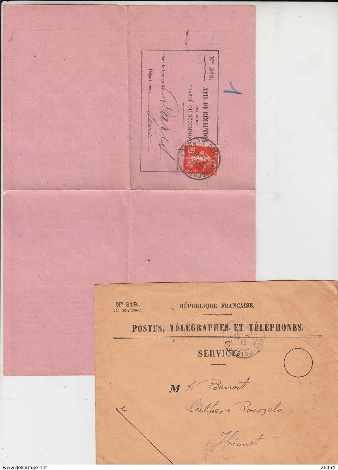 Cachet PARIS DISTRIBUTION  Sur Lettre  Des " POSTES TELEGRAHES ET TELEPHONES " Le 14 11 1912 Pour CEILHES Herault - Manual Postmarks