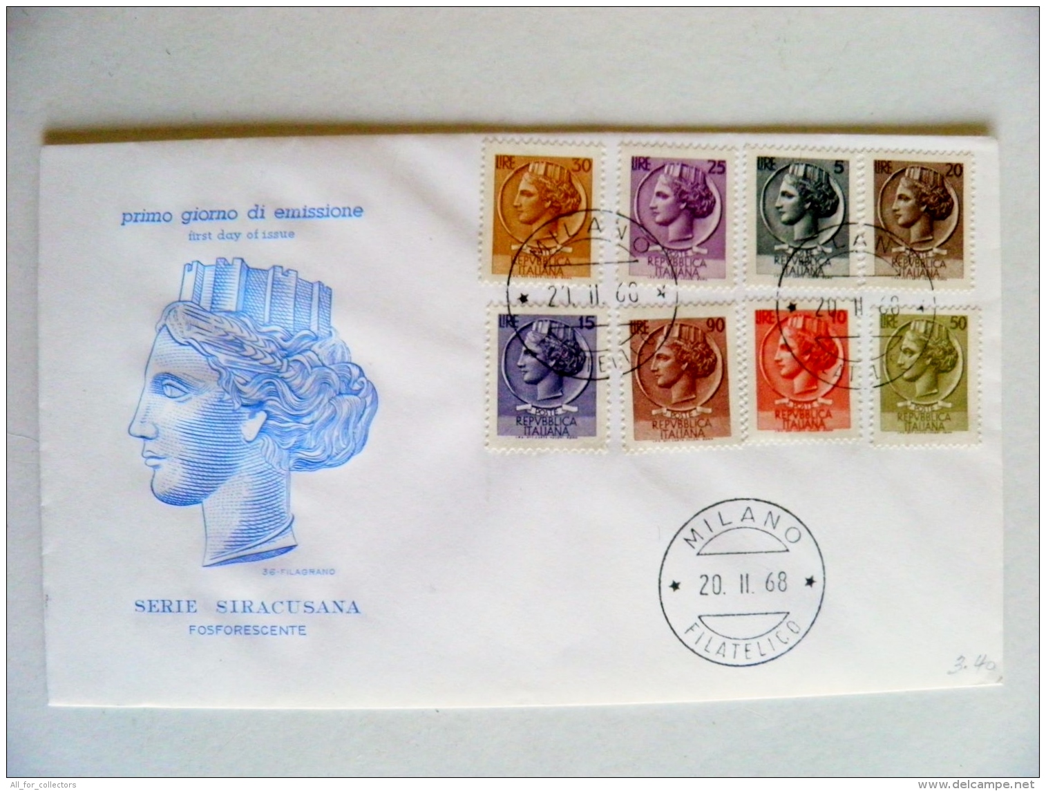 Cover Italy Special Cancel 1968 Fdc Serie Siracusana Milano - FDC