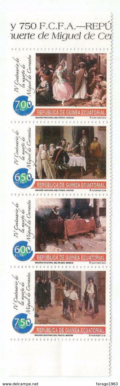 2016 Equatorial Guinea Ecuatorial  Cervantes Author Literature Complete Strip Of 4 MNH - Guinea Ecuatorial