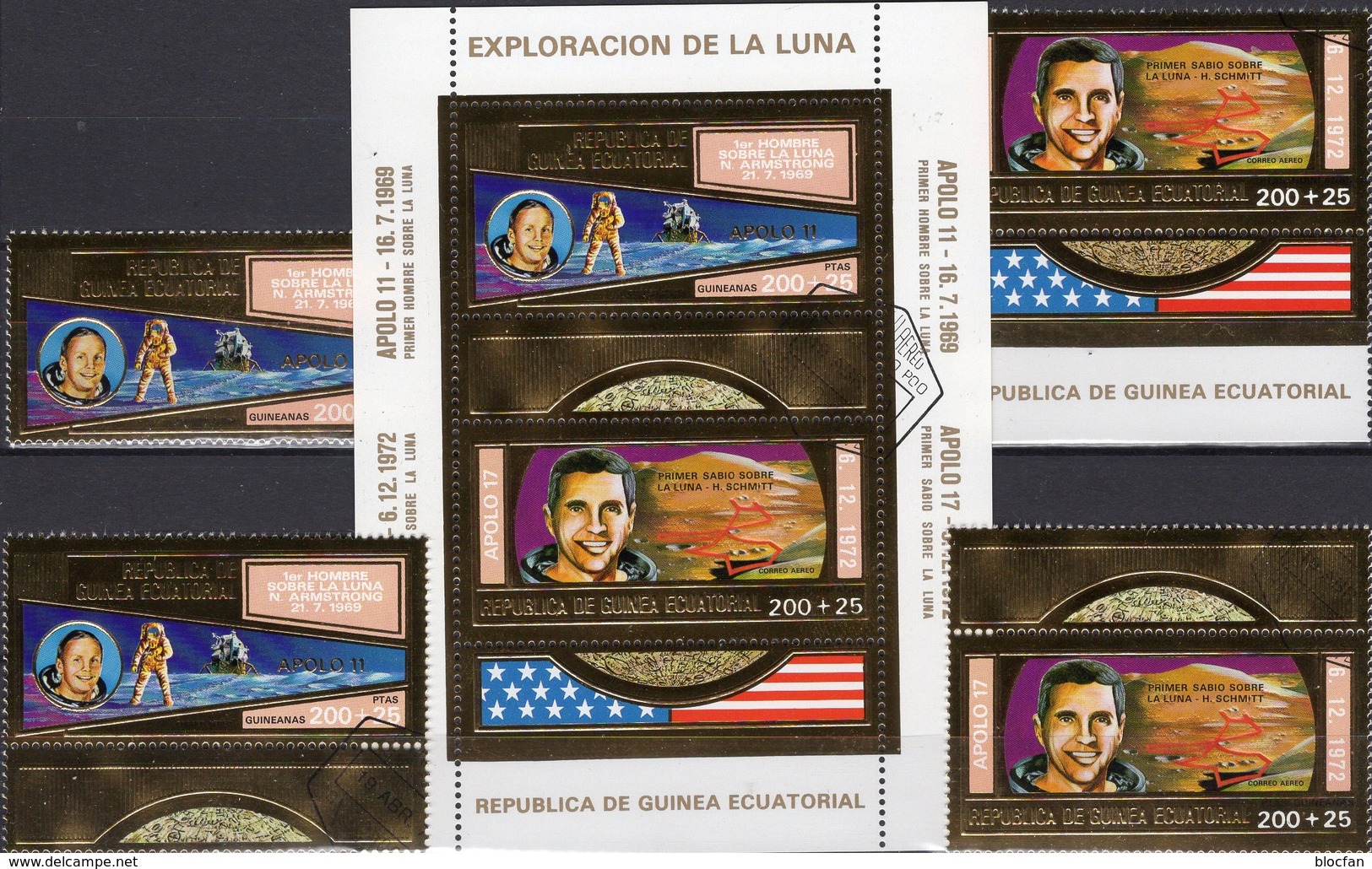 Crew Apollo 11-17 Guinee 232/3,2 TAB+Block 66 O 45€ Mondflug 1972 Astronauten S/s Space Gold Bloc Sheet Spaceship - Africa