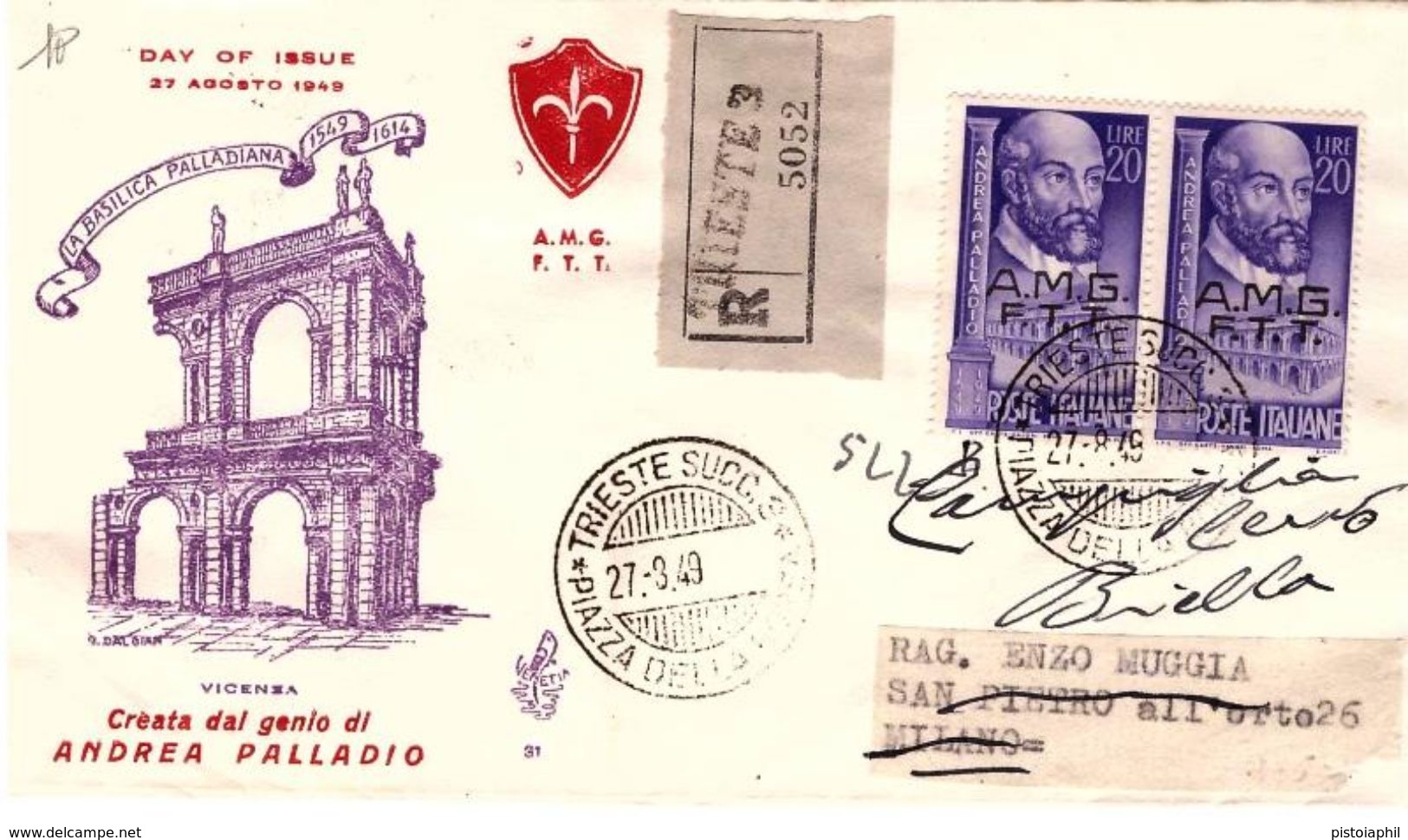 Fdc Venetia: PALLADIO (1949); Raccomandata - Marcophilie