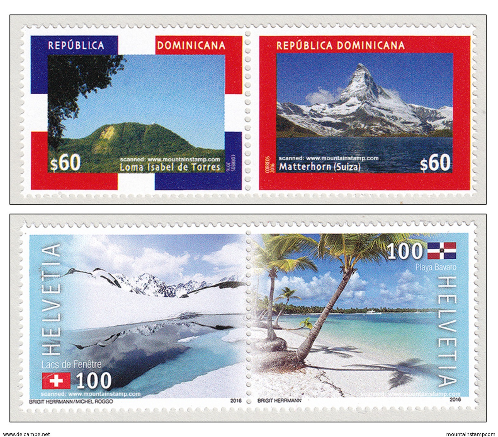 Switzerland Dominican Republic 2016 Joint Issue Mountains  Matterhorn Isabel De Torres Landscapes Playa Bavaro MNH ** - Neufs