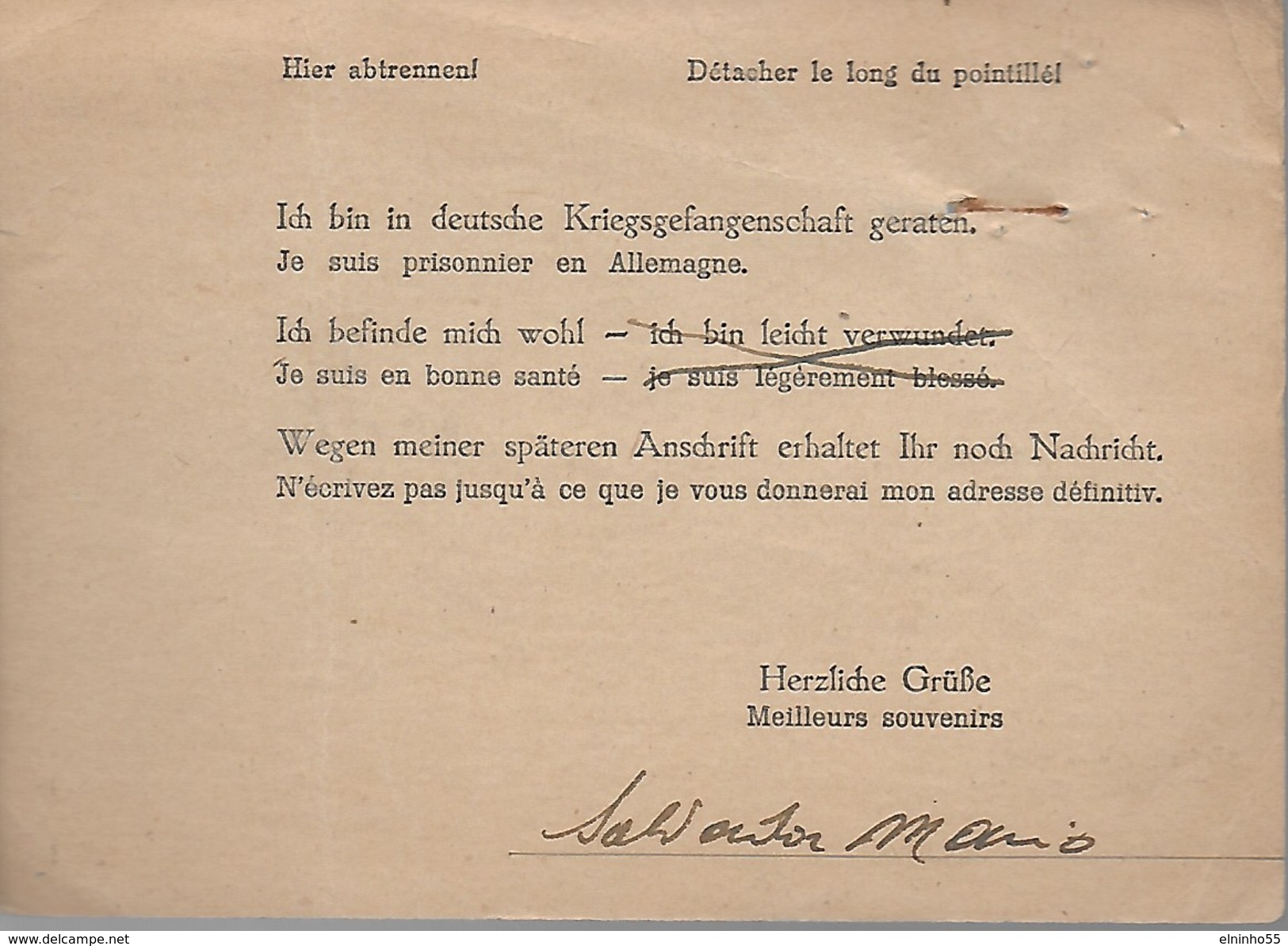 Ww2 Prigionieri Di Guerra - Corrispondenza Da Germania Per Barcis (ora Pordenone) Udine - Cartolina Prestampata - Prigione E Prigionieri