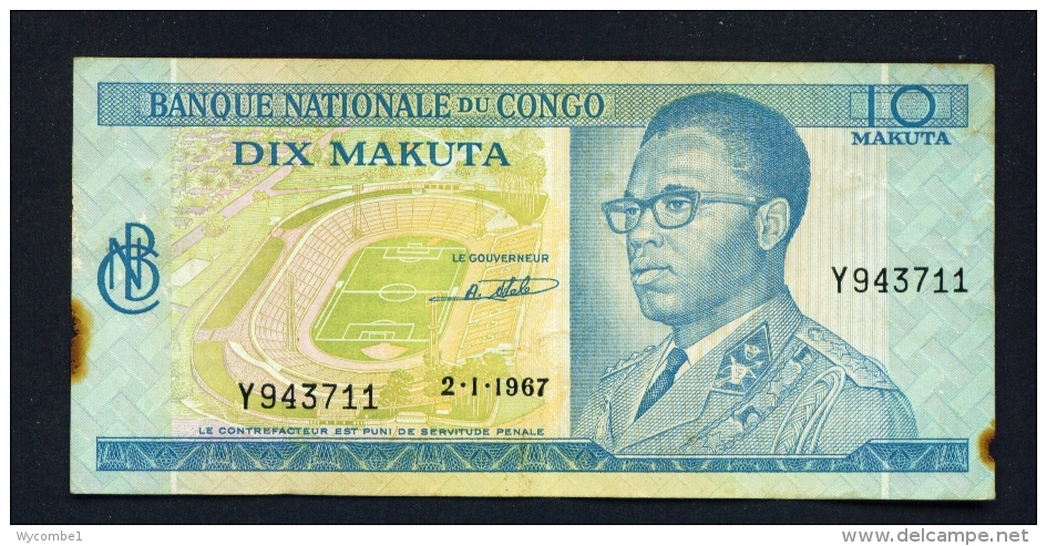 CONGO DR (KINSHASA)  -  02/01/1967  10 Makuta  Circulated  (Condition And Serial Number As Scans) - Repubblica Democratica Del Congo & Zaire