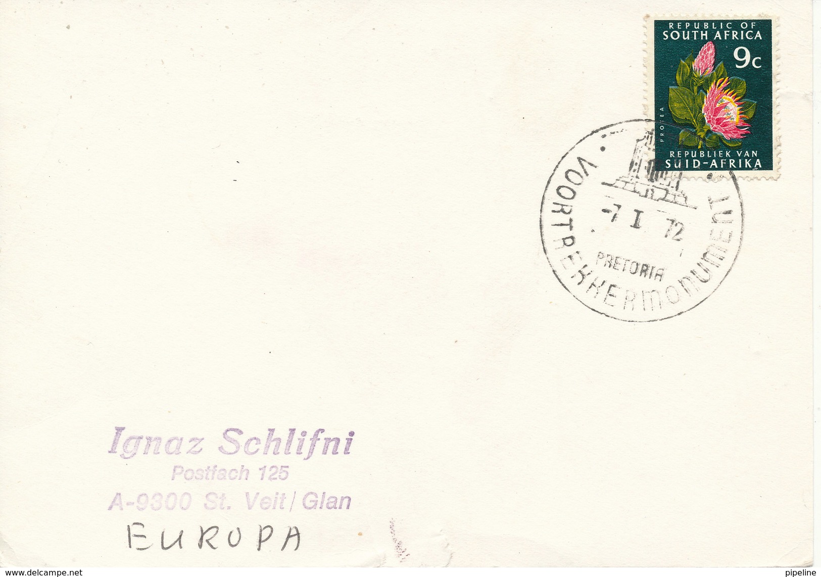 South Africa Card Sent To Austria Pretoria 7-1-1972 (tears At The Bottom Of The Card) - Covers & Documents