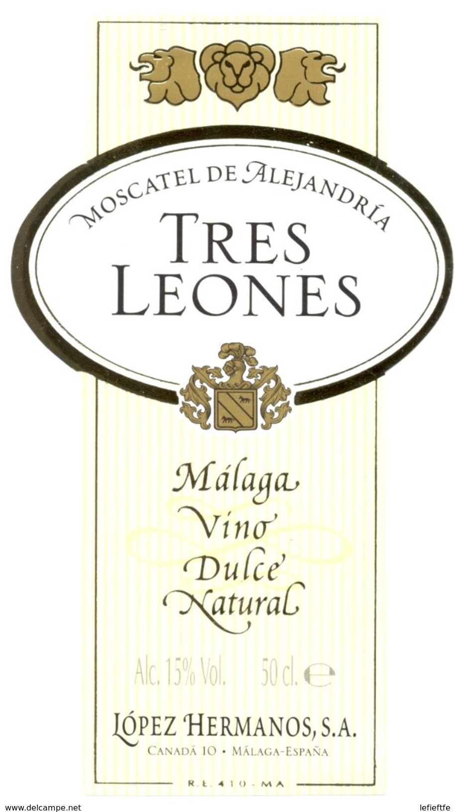 1405 - Espagne - Andalousie - Moscatel De Alejandria - Tres Leones - Málaga Vino Dulcé Natural - López Hermanos Malaga - Autres & Non Classés