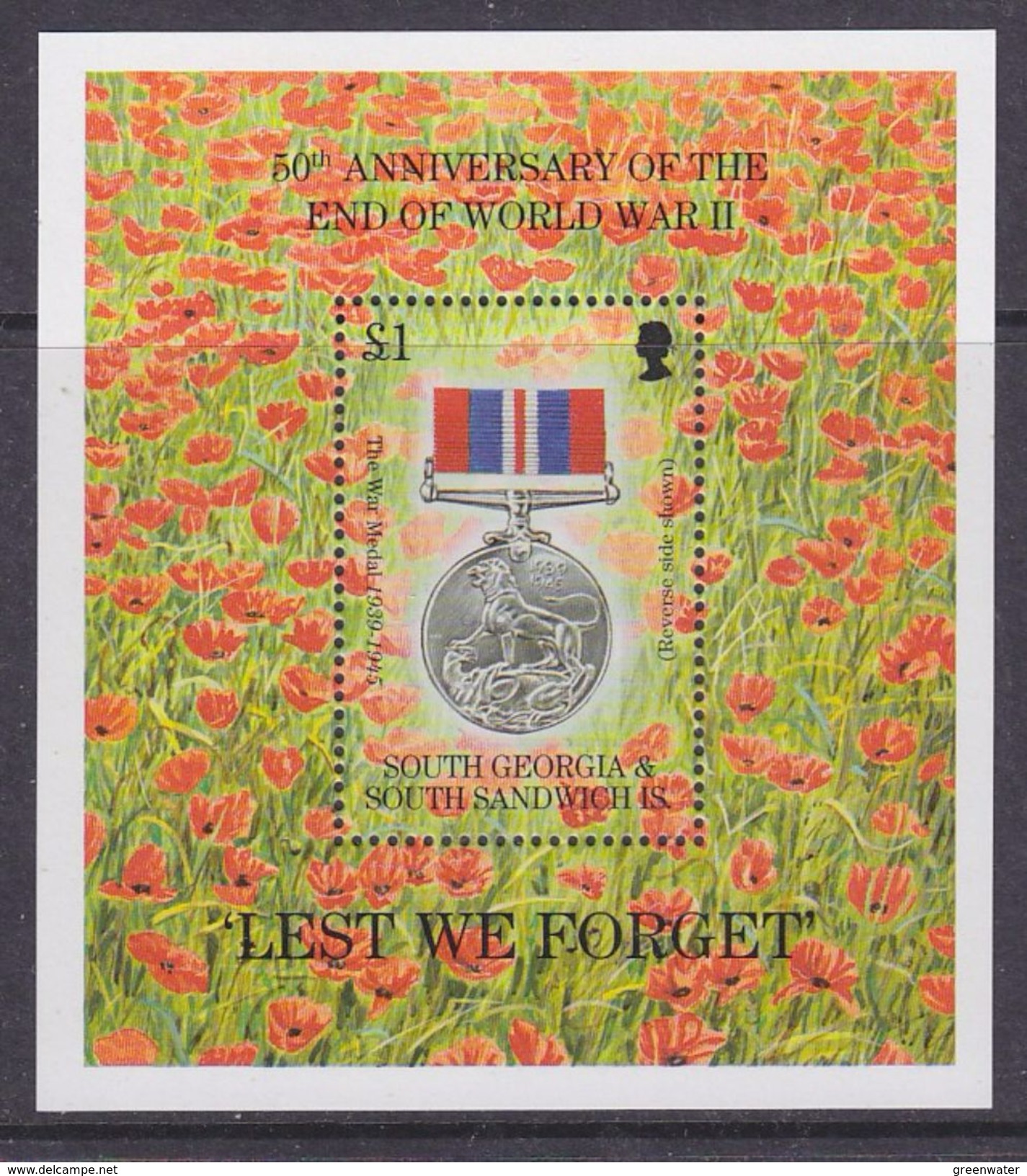 South Georgia 1995 50th Anniversary End Of World War II M/s ** Mnh (37027) - Zuid-Georgia