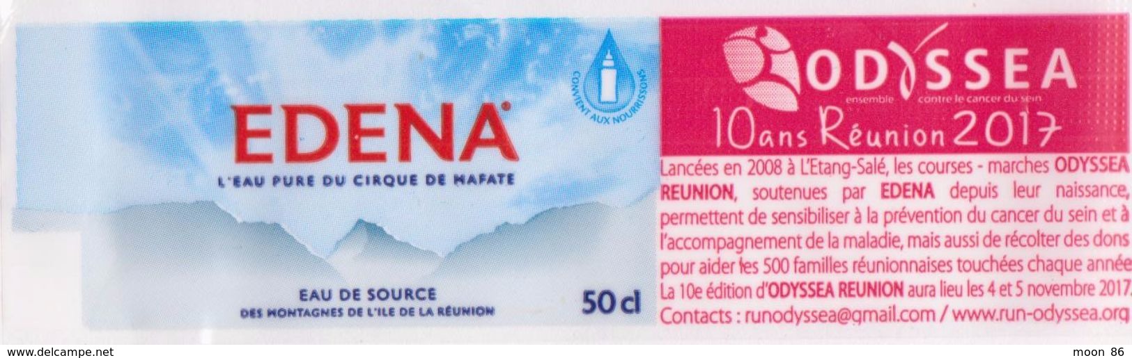 Etiquette - EAU De Source EDENA - ILE DE LA REUNION -  50 CL - Odessea  Cancer Du Sein- 10 Ans  L'Etang Salé - Sonstige & Ohne Zuordnung