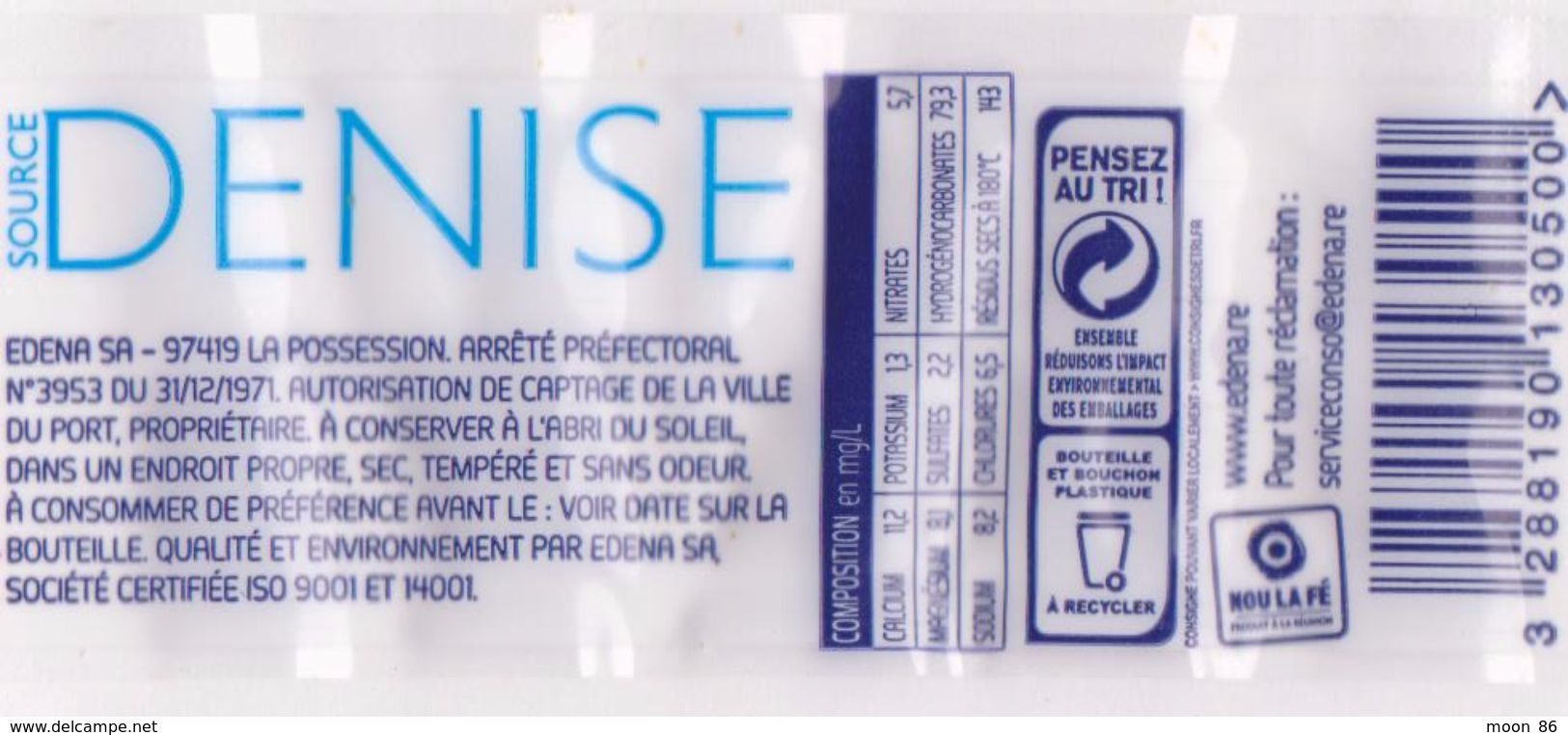 Etiquette - EAU De Source EDENA - ILE DE LA REUNION -  50 CL - Odessea  Cancer Du Sein- 10 Ans  L'Etang Salé - Sonstige & Ohne Zuordnung