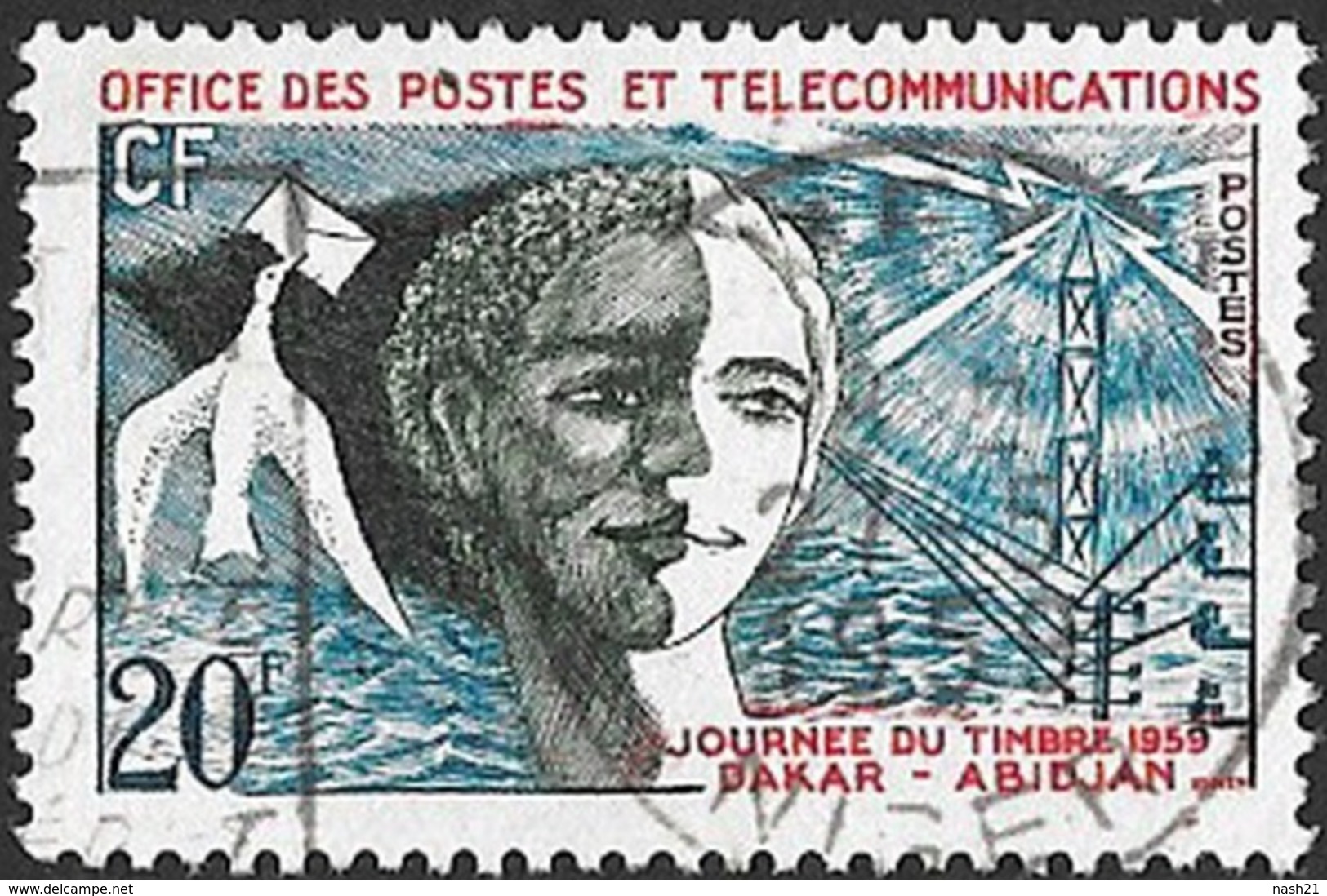 Timbre De France A.O.F. 1959  '   Yvert  N° 75  '  20 F.  Journée Du Timbre, Dakar, Abidjan - Oblitérés