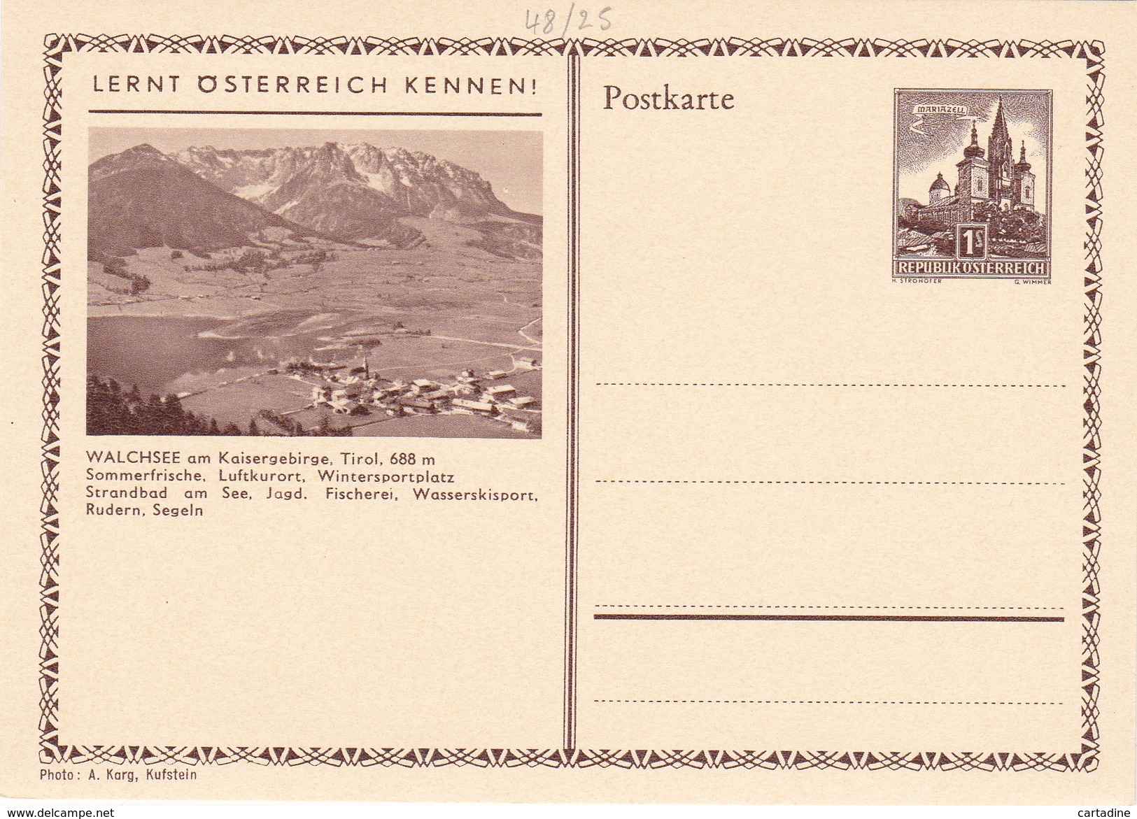 Entier Postal Autriche/Österreich NEUF - 48/25  -   Walchsee Am Kaisergebirge, Tirol, 688m - Andere & Zonder Classificatie