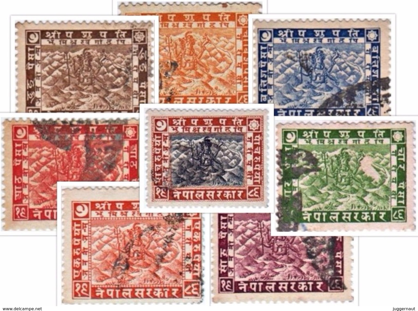 NEPAL SHIVA MAHADEVA SERIES 8-STAMP USED SET 1929 USED/GOOD - Induismo