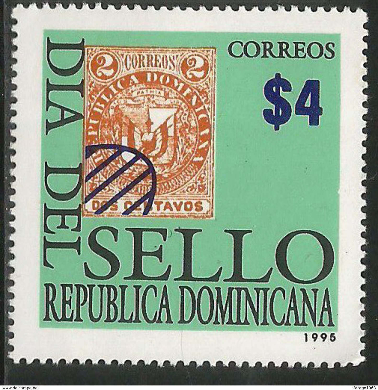 1995.Dominican Republic Dominicana Stamp Day Stamp On Stamp Complete Set Of 1  MNH - Repubblica Domenicana