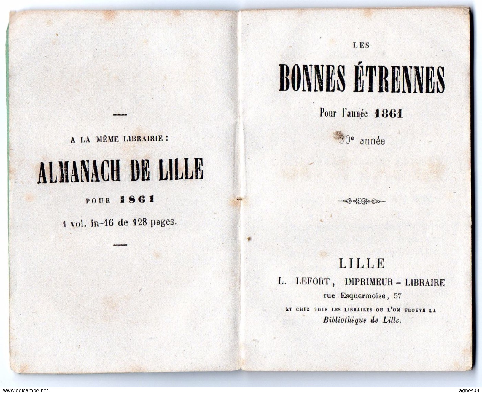 ETRENNES Pour 1861  -  Imprimeur Lefort A Lille  -  Format 68 Mm Par 130 Mm - 64 Pages Plus Calendrier 1861 - 1801-1900