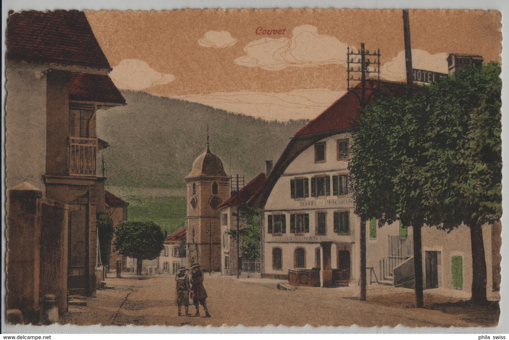 Couvet - Hotel-Pension-Restaurant - Animee - Litho Guggenheim No. 1821 - Couvet