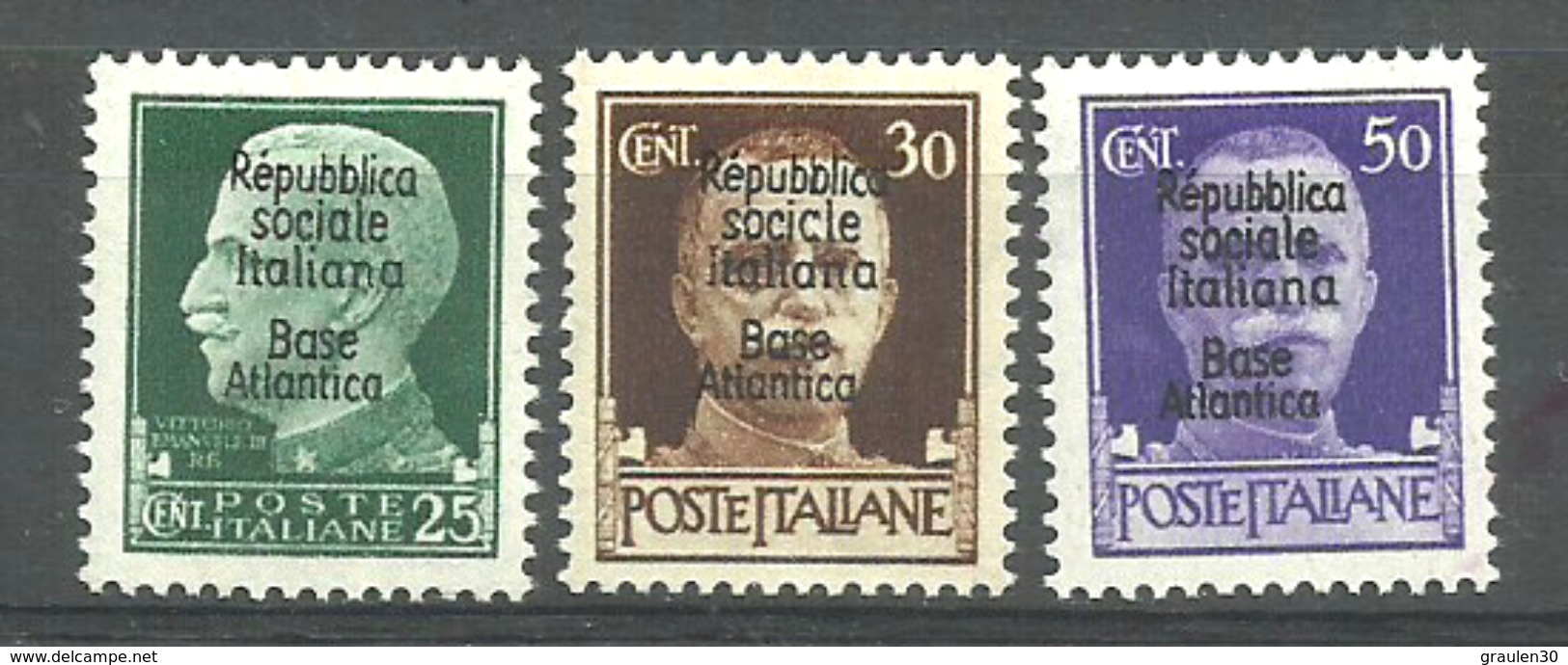 BASE ITALIENNE De BORDEAUX . Base Atlantica  N°10  + N° 11 +N° 12 - War Stamps