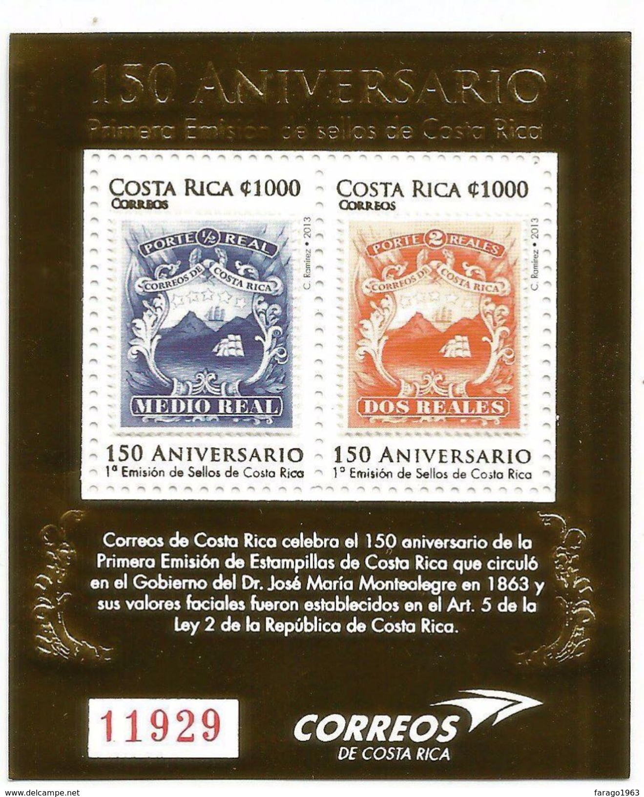 2013 Costa Rica Stamps On Stamps Miniature Sheet Of 2  MNH - Costa Rica