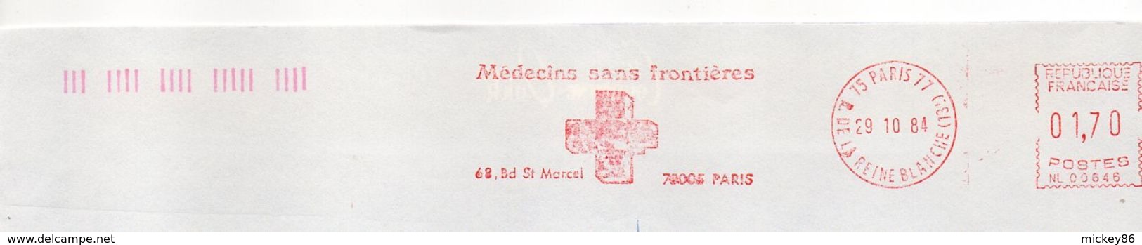 EMA--1984--PARIS 77 -75 -Pub "Médecins Sans Frontières"  Sur Lettre Pour REZE-44 - EMA (Empreintes Machines à Affranchir)