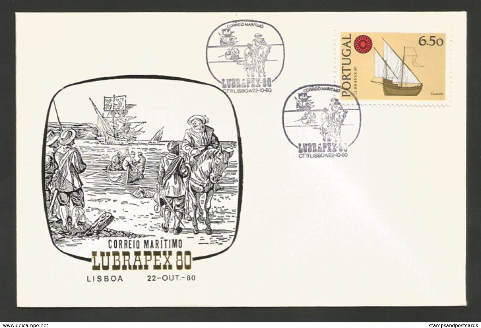 Portugal Cachet Commémoratif  Poste Maritime Expo Philatelique Lubrapex 1980 Maritime Mail Event Postmark Stamp Expo - Flammes & Oblitérations