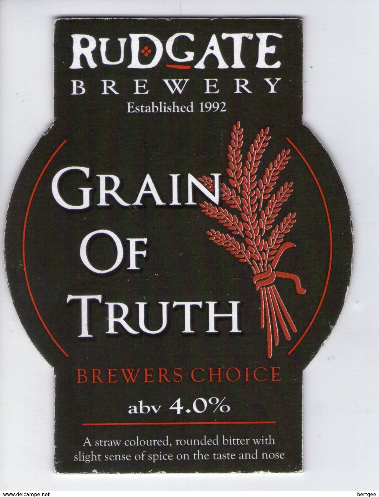 RUDGATE BREWERY (TOCKWITH, ENGLAND) - GRAIN OF TRUTH - PUMP CLIP FRONT - Uithangborden