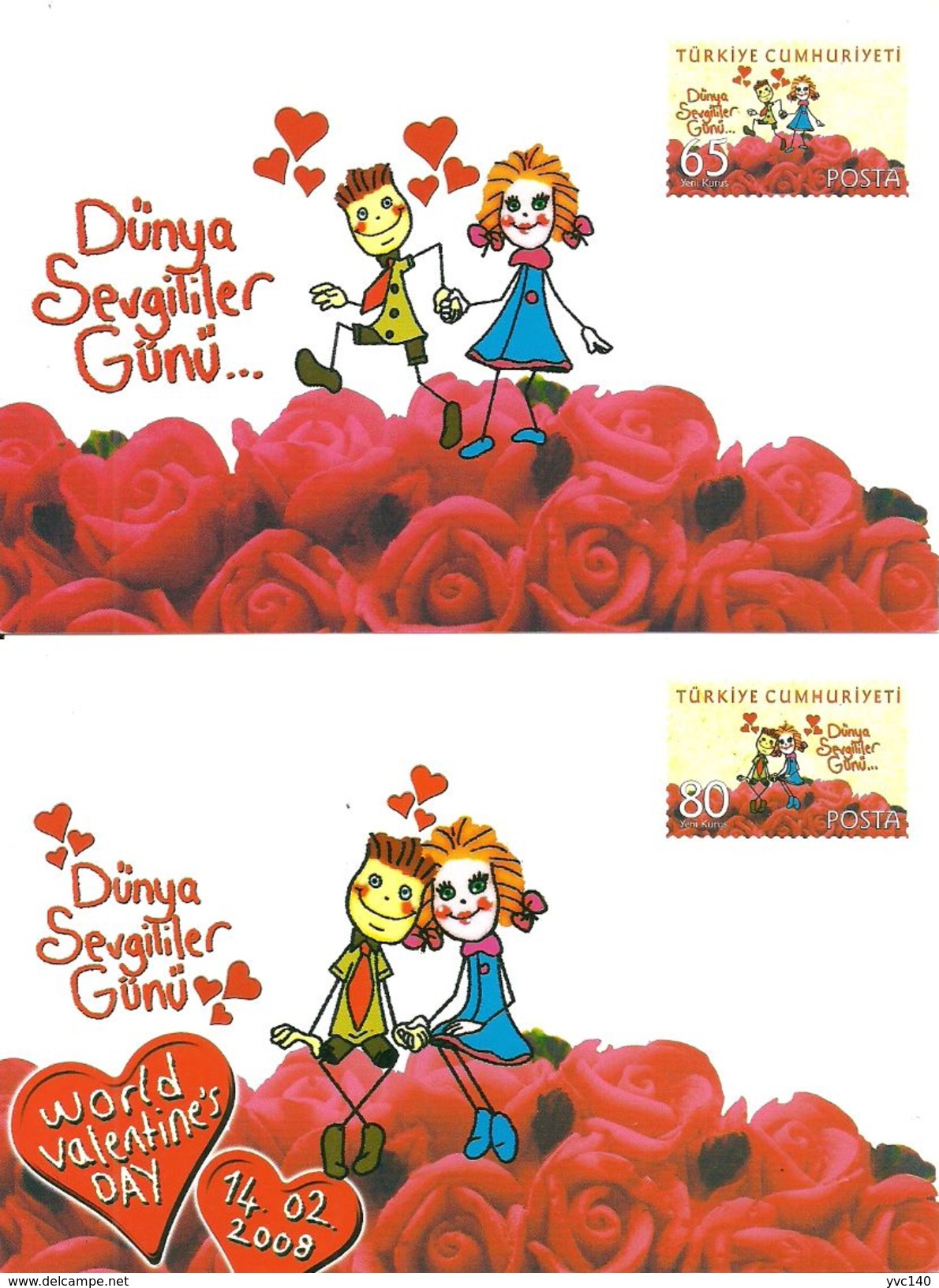 Turkey; Postal Stationery 2008 "World Valentine's Day" (Complete Set) - Postal Stationery