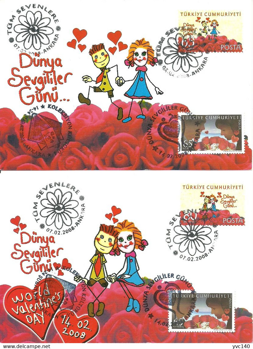 Turkey; Postal Stationery 2008 "World Valentine's Day" (Complete Set) - Interi Postali